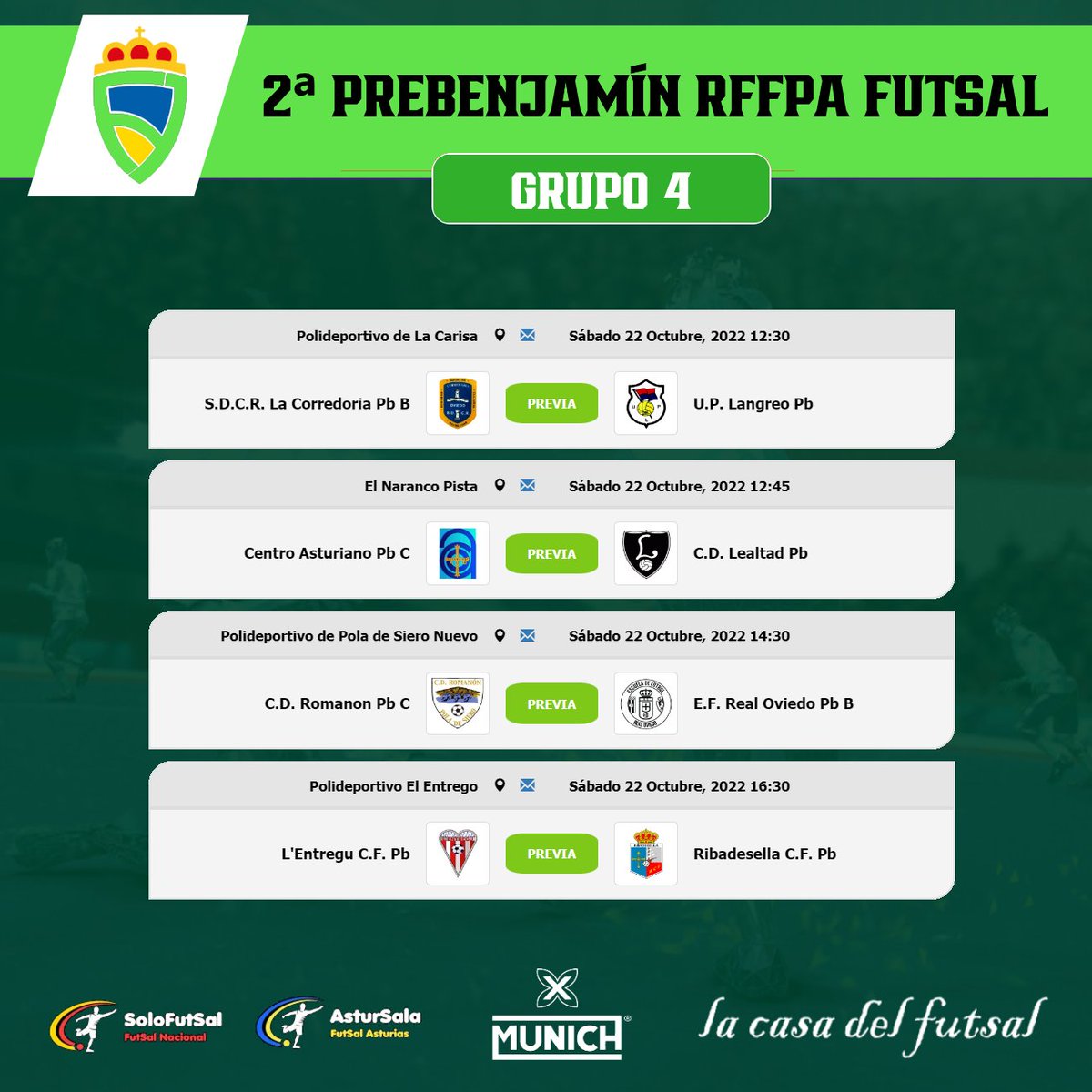 astursala's tweet photo. 🟢2⃣ PRE-BENJAMÍN RFFPA FUTSAL
🏆 GRUPO 3⃣y4⃣ / 📆 5ª JORNADA / ⏰ HORARIOS

📎https://t.co/ykUn4f8AdX
📎https://t.co/CUw0Amy0ba

#FutSal | #AstsurSala | https://t.co/y9rJbLjUu7