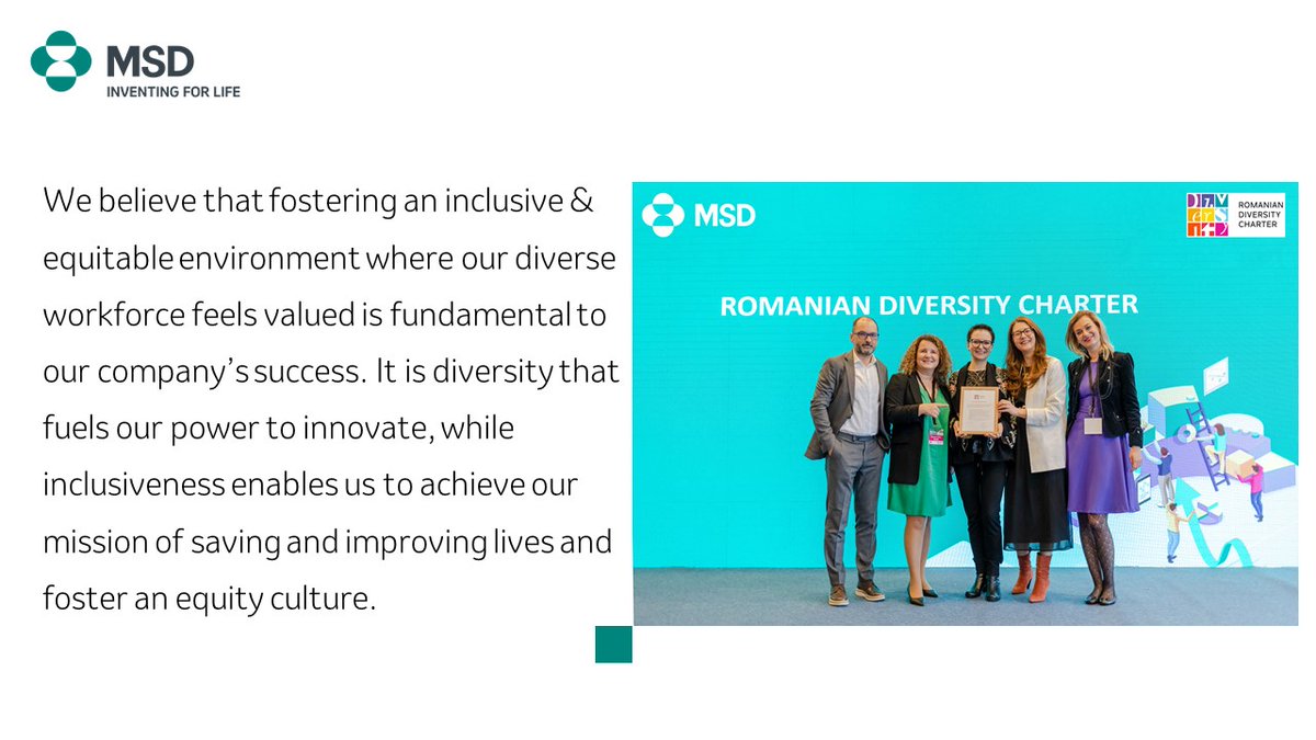 MSD_Romania's tweet photo. MSD Romania has proudly joined the Romanian Diversity Charter!
Find out more https://t.co/J86ObcDf13 https://t.co/WcnuiGY3U3