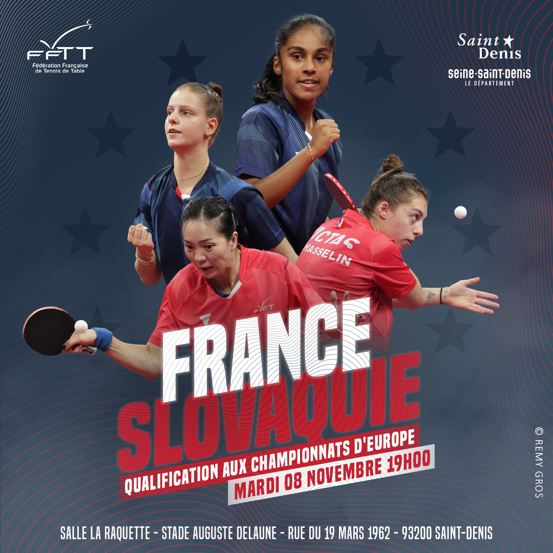 [𝗖𝗢𝗡𝗖𝗢𝗨𝗥𝗦] 🇫🇷 𝗙𝗿𝗮𝗻𝗰𝗲 - 𝗦𝗹𝗼𝘃𝗮𝗾𝘂𝗶𝗲 🇸🇰

🎁 La FFTT vous fait gagner 2 places pour la rencontre France-Slovaquie du 8 novembre prochain à Saint-Denis  ! 

📌 Pour participer
👉 RT ce tweet et follow <a href="/ffttofficiel/">France Tennis de Table</a>

TAS  mercredi 26 octobre
Bonne chance ! 🍀