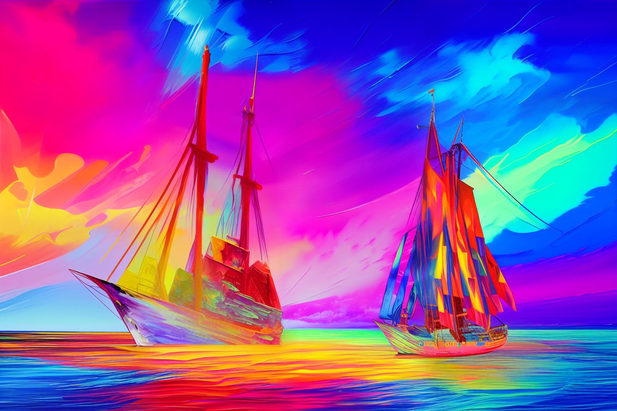 TeuthisDreams's tweet photo. I will never stop posting eye melting rainbow sailing ships.

id and prompt in alt

#StableDiffusion #AIArt #StableDiffusionArt https://t.co/Levgyz5wCr