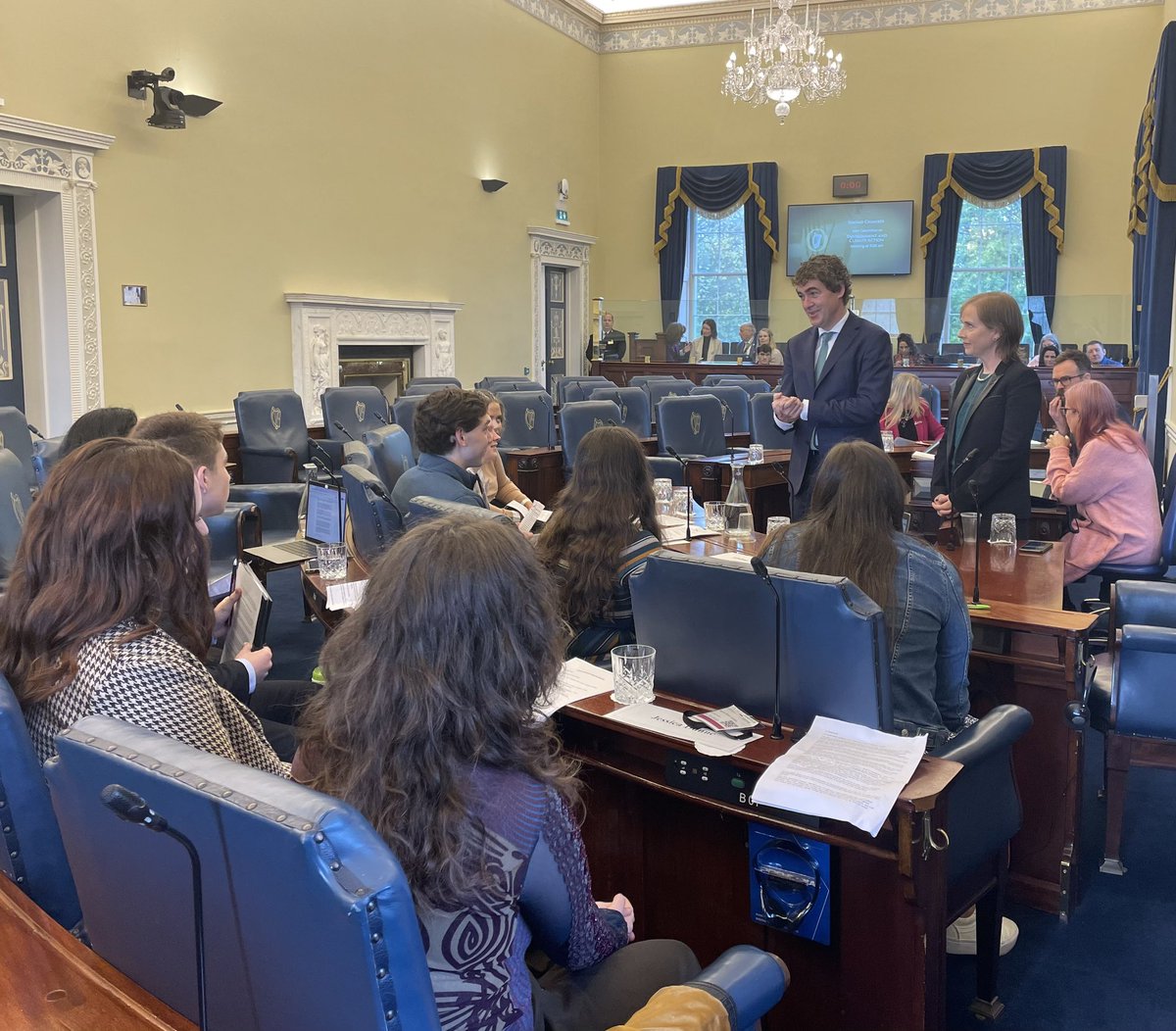 SenatorMarkDaly's tweet photo. Opening up the Seanad to young people this morning, to have their voices heard this morning as part of the Joint Committee on Environment and Climate Action. Senator @paulinegalway chairing the committee meeting, watch live on #Oireachtas TV at https://t.co/JXf47Kcxnq https://t.co/niZTVIA9cU