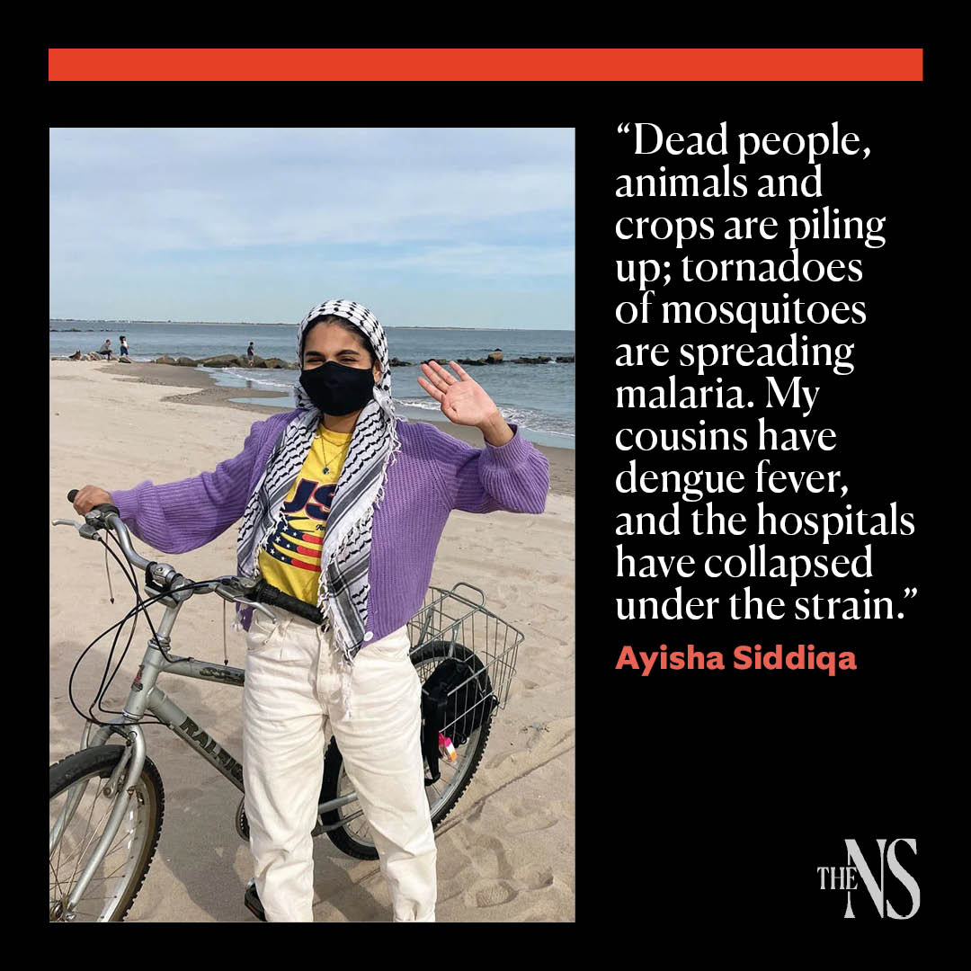 “[We experienced] a flood on a scale we have not seen in a hundred years. The factors that caused the flooding are a result of fossil fuel exploitation in the Global North.” @Ayishas12, 23, says that Pakistan has seen compounding climate disasters this year.