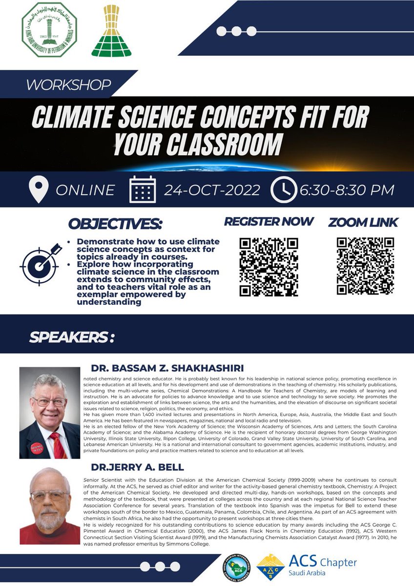 SAICSC_ACS's tweet photo. Invitation for #workshop Session, titled: Climate science concepts fit for your classroom , on Oct-24,2022 at 6:30 p.m. Find the zoom link for the event: https://t.co/Irho9LcPOx     @KFUPM https://t.co/mjQvxC1V4M