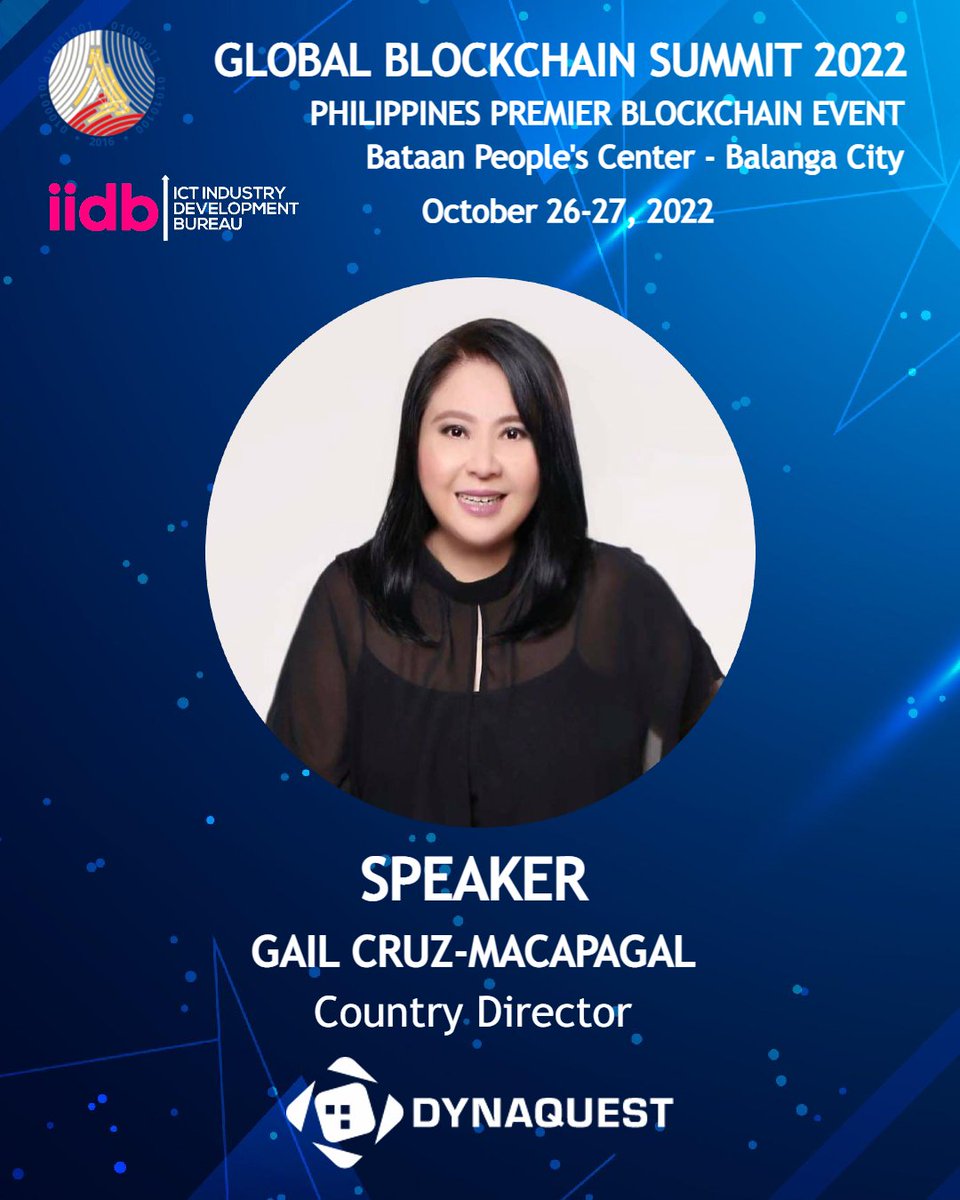 DynaquestPH's tweet photo. FEATURE FRIDAY

DynaQuest Country Director, Gail Cruz-Macapagal is the panel moderator during the Panel Discussion: Women in Blockchain - Closing the Gender Gap.

#GlobalBlockchainSummit #Blockchain #DynaQuest #Cryptocurrency #NFT #Metaverse #DeFi #CBDC #Bataan #Technology https://t.co/vKdFIep87N