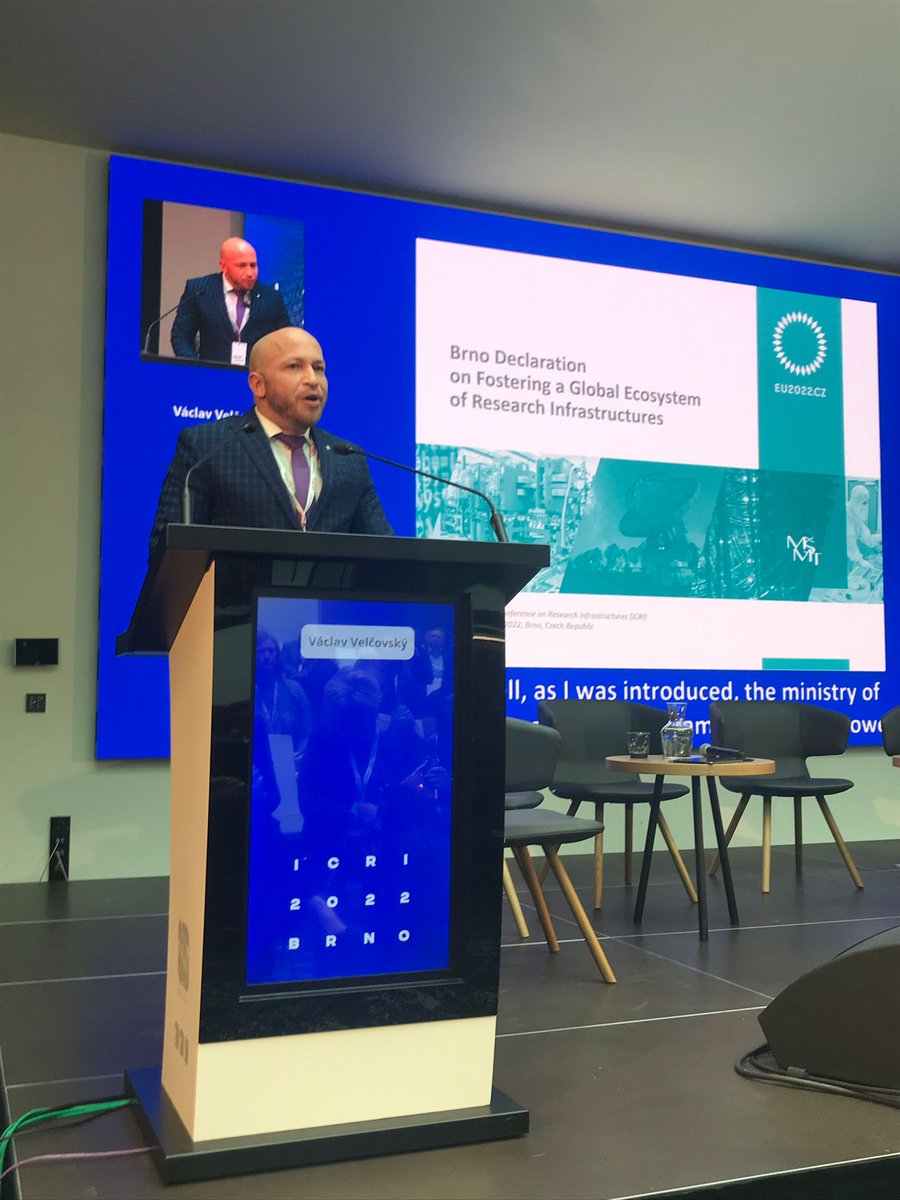 Deputy minister of <a href="/msmtcr/">MŠMT</a> Václav Velčovský during #ICRI2022 closing: "Research infrastructures are one of #CZPRES priorities &amp; a tool for diplomacy and countries’ cooperation."

<a href="/EU2022_CZ/">EU2022_CZ</a>