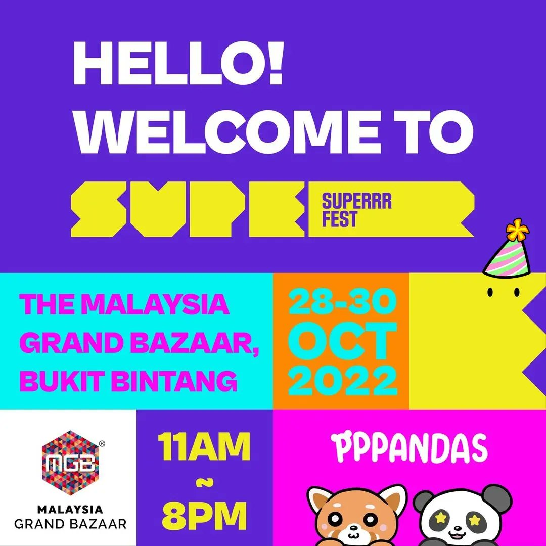 PPPandas_'s tweet photo. We're just one week away now!

✨ PPPandas x Superrrfest 🐼
Location: MGB BBCC, Lalaport
Time: 11am-8pm
Date: 28th, 29th &amp; 30th October

#pppandas #bazaar #mgb #bbcc #lalaport #malaysiabazaar #nfts https://t.co/iQ5KmDProL