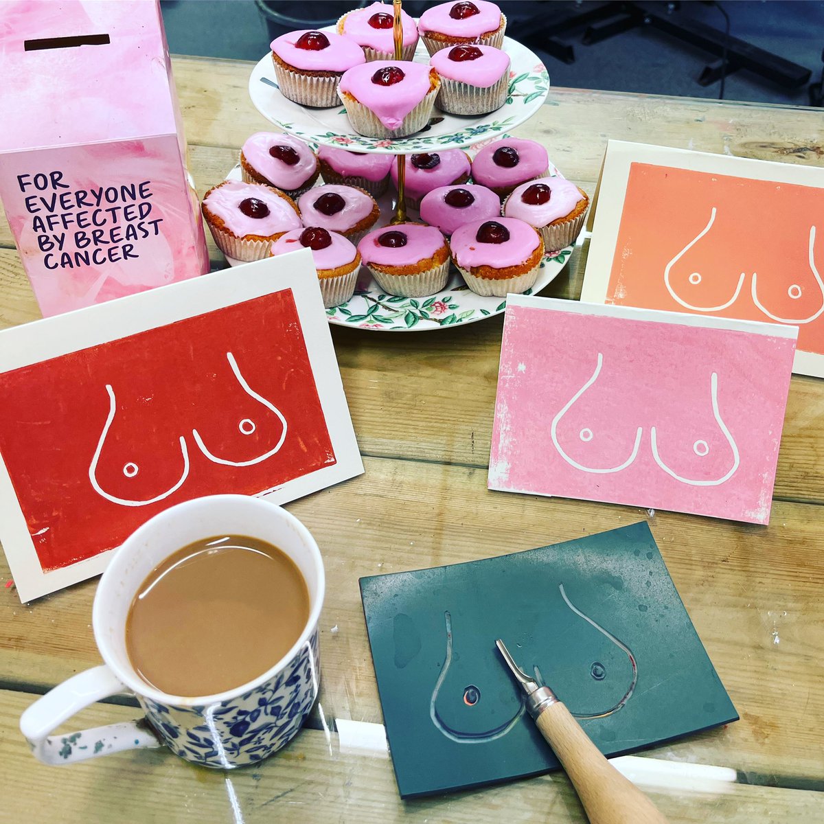 Join us today 11-2 for a lino print workshop with a difference! We are raising awareness and money for <a href="/BreastCancerNow/">Breast Cancer Now</a> PAYF BOOB print workshop, cake and coffee! #BreastCancerAwarenessMonth #linoprintworkshop
