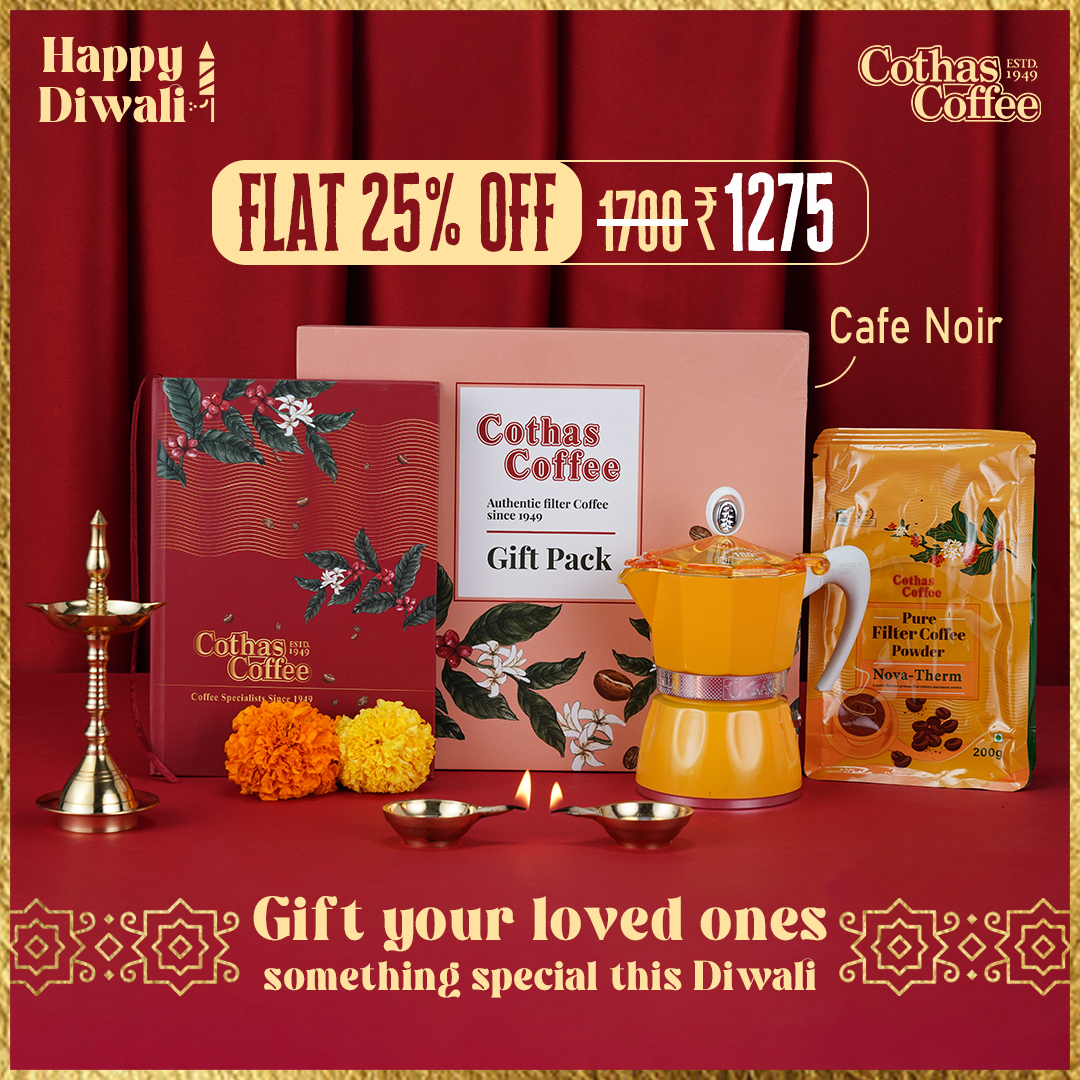 CoffeeCothas's tweet photo. The coolest gift that you can give to coffee lovers, now at 25% OFF!

Our gift packs come packed in our super good-looking boxes- perfect to gift your loved ones. Get yours today!

#CothasCoffee #FilterCoffee #Diwali #DiwaliGiftBox #Giftboxes #Coffee #Cothas https://t.co/Rxh6GBPQGE