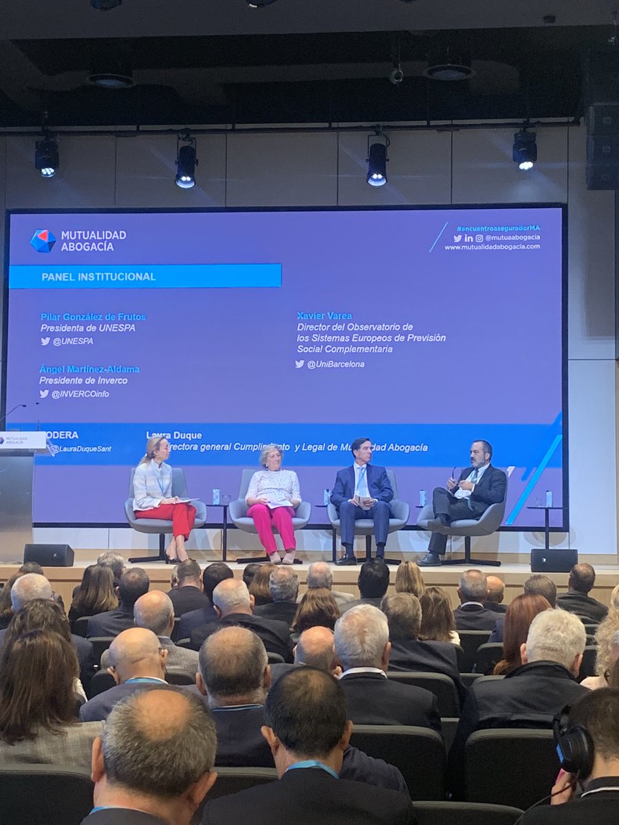 Hay que concienciar a la población en España de que nuestra pensión no dependerá exclusivamente del primer pilar,sino del primero y segundo.Gracias a <a href="/UNESPA/">UNESPA</a> <a href="/INVERCOinfo/">Inverco</a> <a href="/UniBarcelona/">Universitat de Barcelona</a> por concienciarnos del futuro de las pensiones en España en nuestro #encuentroaseguradorMA