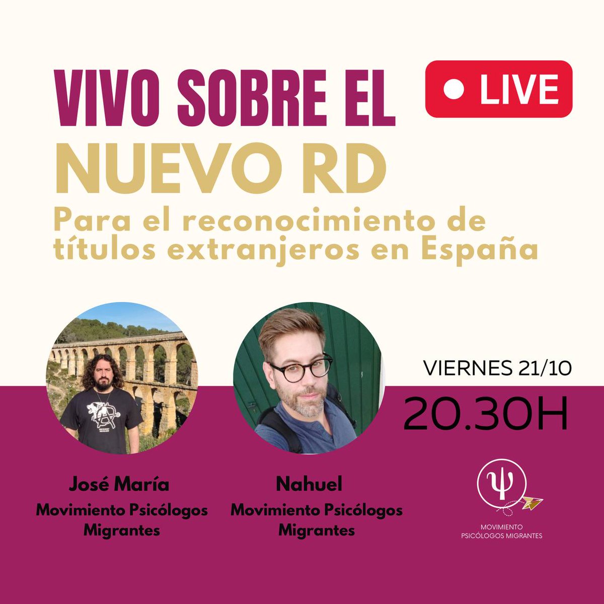 Psic_Migrantes's tweet photo. Están noche a las 20.30 hora España haremos un nuevo live con sobre que cambia y que no para los psicólogues con el nuevo RD. https://t.co/oIEMnyMih3