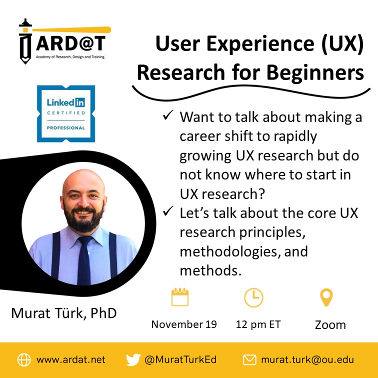 If you are an academic trying to transition from academia to UXR, you are invited. Fore FREE registration: ardat.net/services