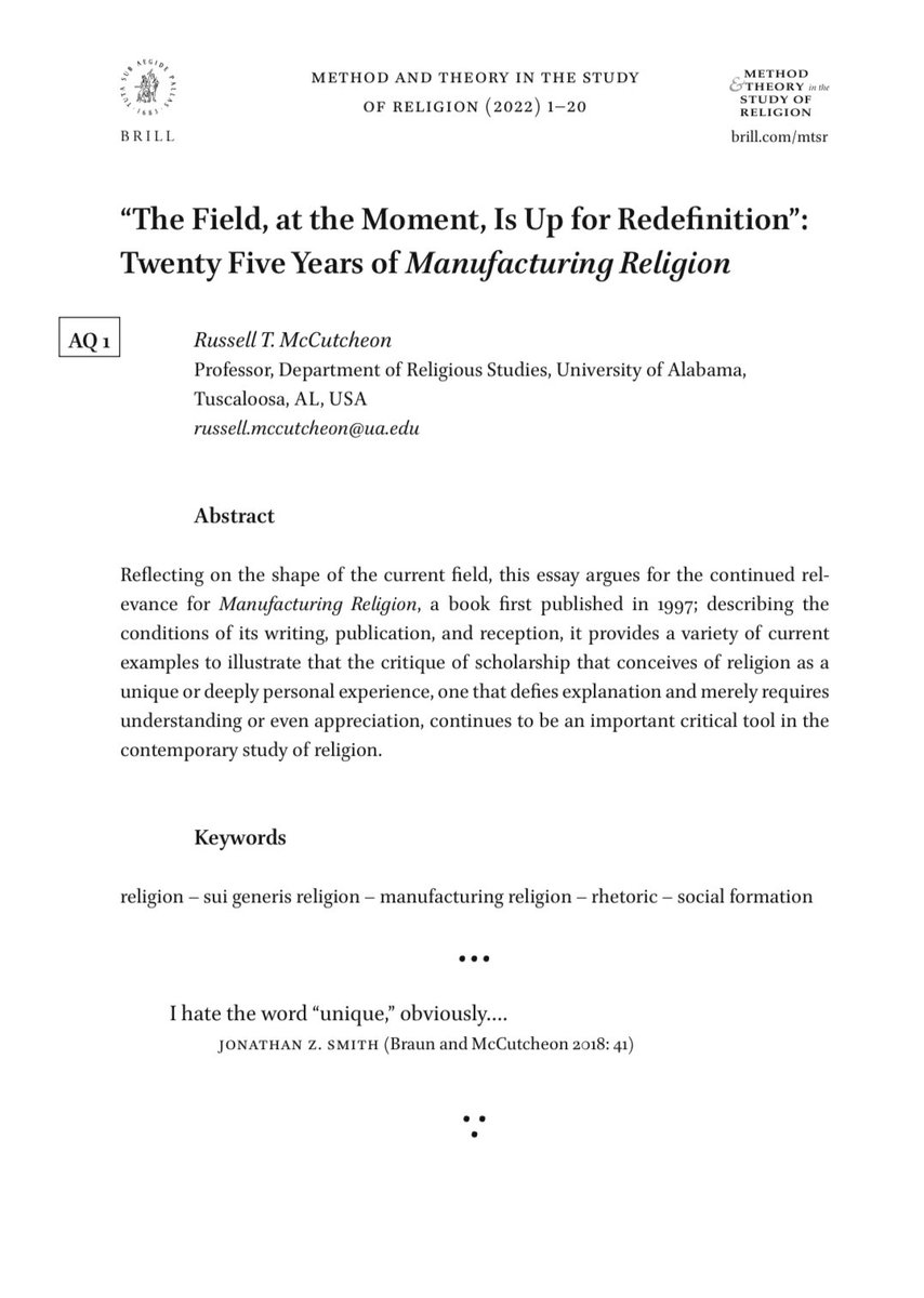 Proof arrived—upcoming in MTSR. The title is a quote from Bruce Lincoln’s 1995 reader’s report on that book’s ms when @OUPReligion sent it to him for an assessment. <a href="/Brill_Religious/">Religious & Biblical</a>