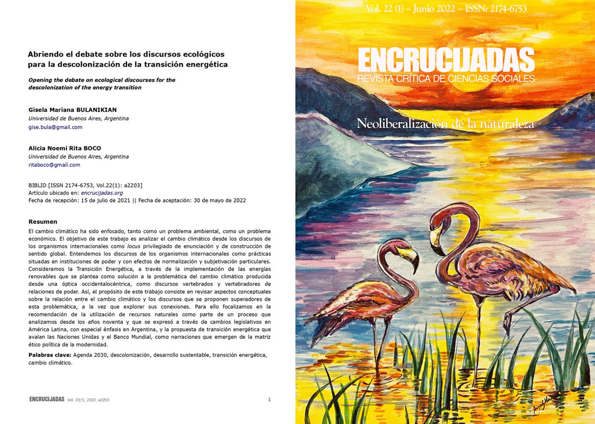 Encrucijadas's tweet photo. «Abriendo el debate sobre los discursos ecológicos para la descolonización de la transición energética», artículo de Gisela Bulanikian y Rita Boco en nuestro último número.
🖇️https://t.co/oKgriHHP1R https://t.co/2G7mqSBitZ