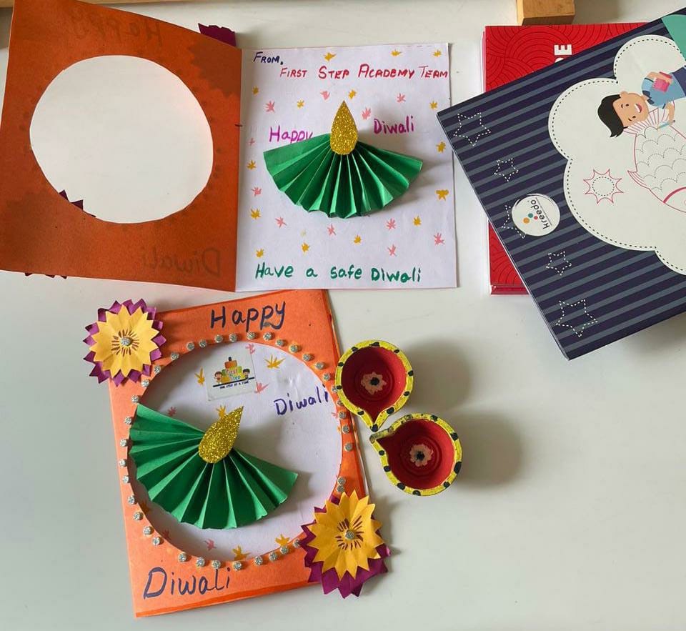 One of our associated preschools, First Step Academy surprised us this morning by sending us this handmade greeting card. It's currently brightening our desks in the office, and we hope we will brighten our children's future together.

#diwali #greetingcards #edutwitter