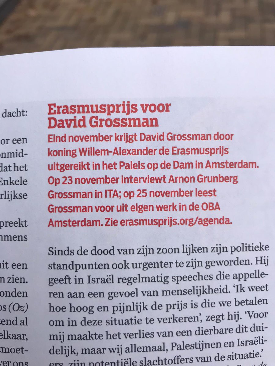 ShantivanDam's tweet photo. Interview with @Erasmusprijs winner #DavidGrossman @DeGroene https://t.co/2CudDV4uND