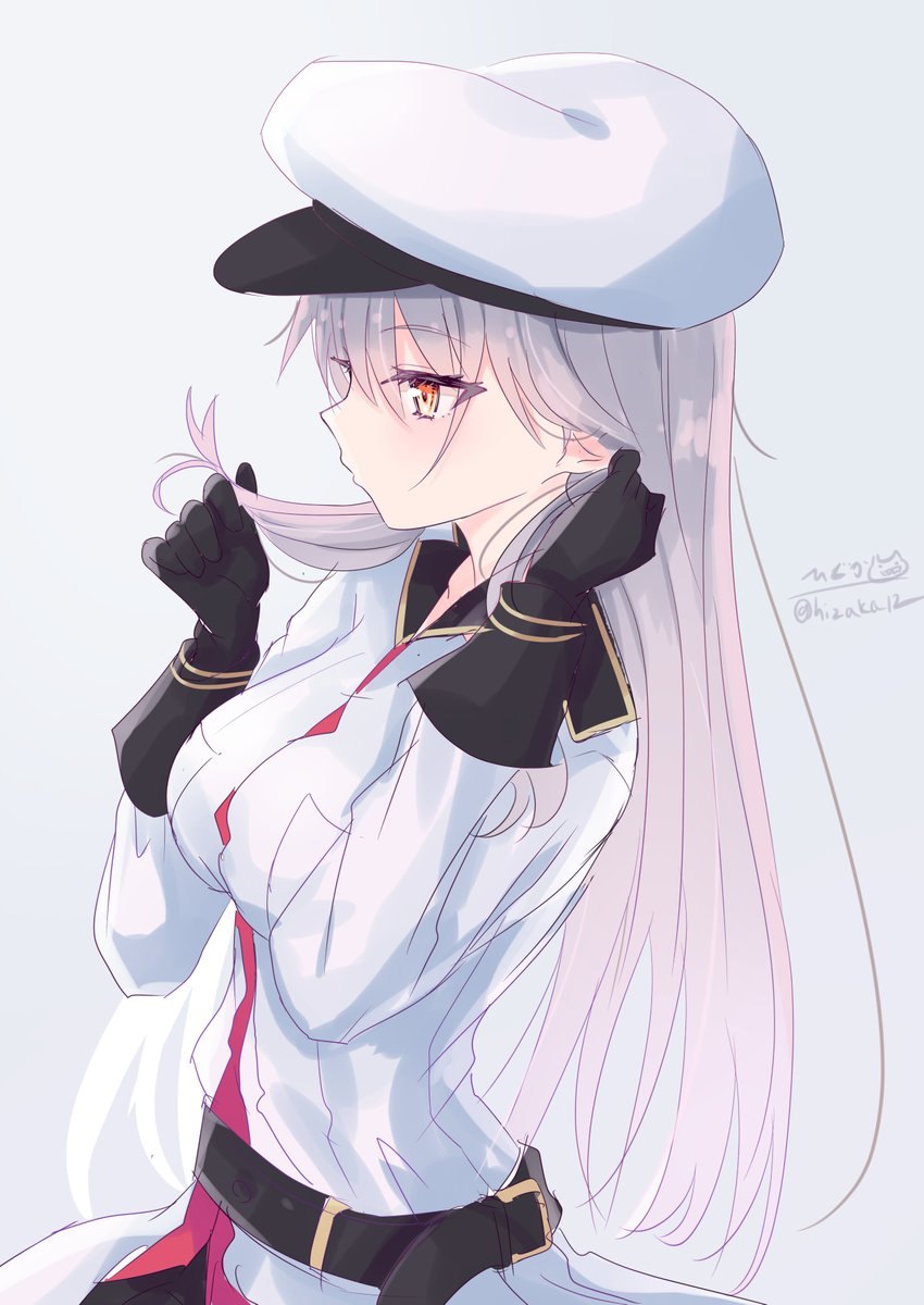 gangut (kancolle) 1girl long hair solo black gloves gloves hat grey hair  illustration images