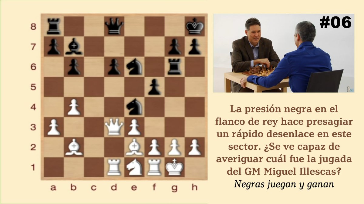revistaPDR's tweet photo. 🎓 La lección del gran maestro 06 (Gelfand-Illescas 1996) ♟️ La presión negra en el flanco de rey hace presagiar un rápido desenlace. ¿Se ve capaz de averiguar cuál fue la jugada de @illescasmiguel? 🗓️ Todos lo viernes #Ajedrez en #ChessFM 📺 https://t.co/u3q6EflBsK https://t.co/51YhiyW3RP