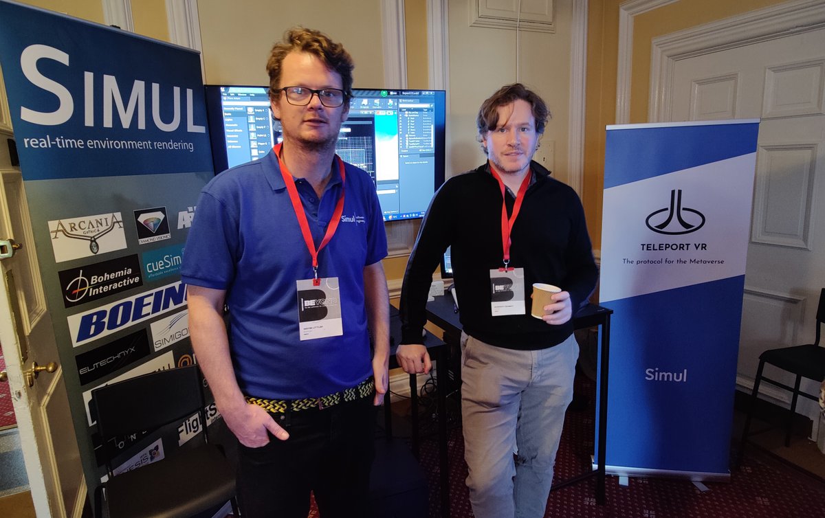 <a href="/Simul/">Simul</a> crew <a href="/wayne_kenobi/">ObiWayneKenobi</a>  <a href="/rvkennedy/">Roderick Kennedy</a> at   #BEYONDConf - thanks so much to <a href="/ImmerseUK_/">Immerse UK</a> for the invitation, super-excited to show the first inklings of what Teleport's open #metaverse protocol can do!