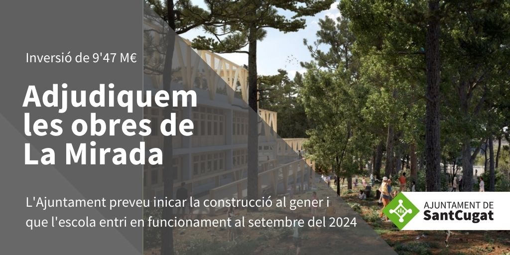 ✅El projecte de l'escola La Mirada avança

🚧Les obres ja s'han adjudicat i podrien començar al gener

👉Objectiu: que el nou edifici de l'escola entri en funcionament al setembre del 2024

ℹ️santcugat.cat/noticia/lajunt…