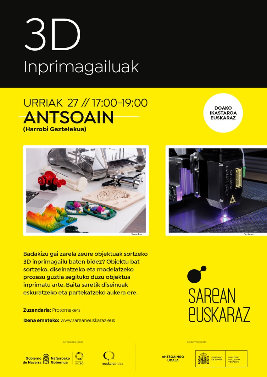 SEuskaraz's tweet photo. 🗣️ ¡2 talleres más la semana que viene! Atención, el 27 de OCTUBRE: 
> Impresoras 3D. ANTSOAIN. @protomakersclub 
> Fotografía con smartphones. URROTZ.
Inscripciones abiertas para los talleres #sareaneuskaraz sobre #TIC en #euskera @euskarabidea_na 
+INFO: https://t.co/ogK3xu9Bx9 https://t.co/SL5b8mVbqu