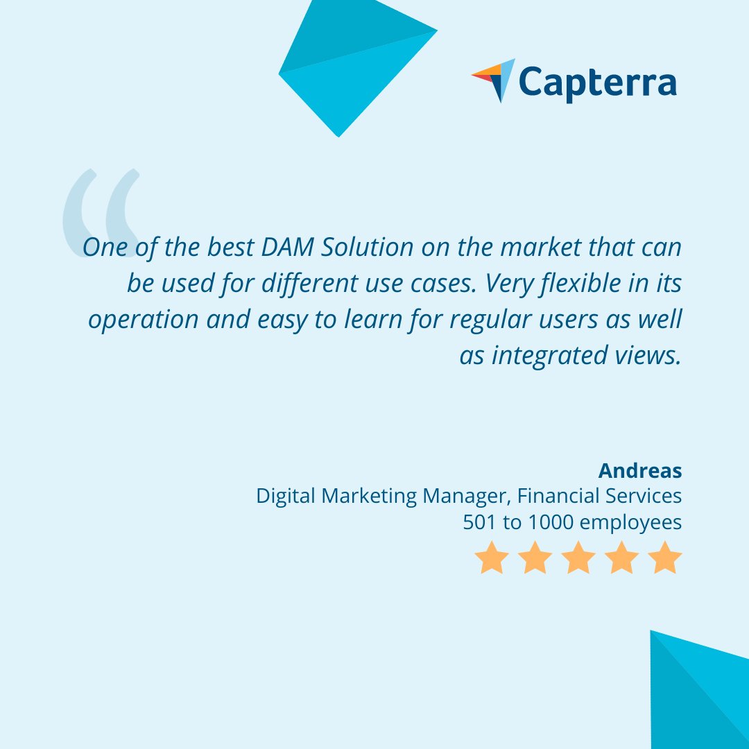 We are a great #DAM solution! Don't just take our word for it but check out what our customers have to say! ✨ P.S. If you are one of them, we'd be pleased if you shared your experience with us in exchange for a €20 Amazon voucher: hubs.ly/Q01qmxyv0

#contentmanagement