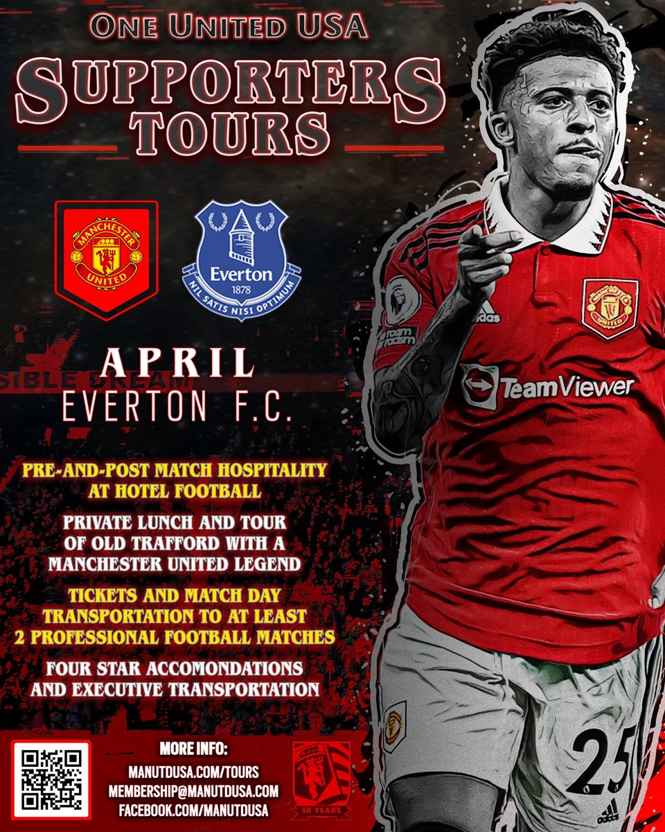 🔴 USA SUPPORTERS TOUR: EVERTON ⚫️ ⭐️⭐️⭐️⭐️ accommodations, 2⃣ matches, Legend lunch + tour of Old Trafford and pre/post-match hospitality at @hotelfootballuk 📩 membership@manutdusa.com 🌎 “A Vast Ocean Lies Between Old Trafford And The United States. We Built The Bridge” 🌍