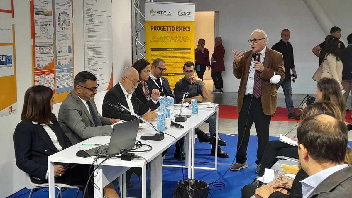 CnceIt's tweet photo. #ProgettoEMEcs intervengono i rappresentati di @ancenazionale @FilcaCisl @FENEALUIL_, grande interesse per il dibattito promosso da #CNCE. #saie #saie22 https://t.co/zxyr0qflB7