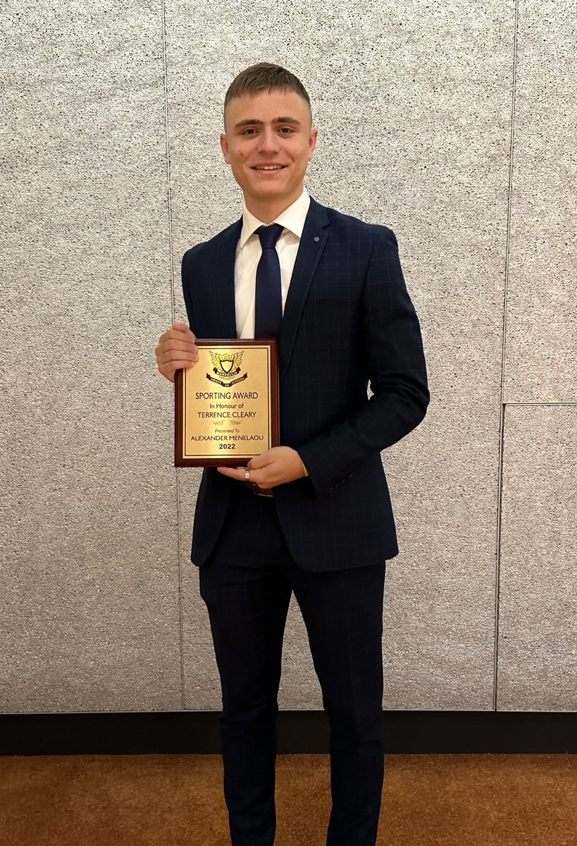 MarcellinSport's tweet photo. Congratulations to Alex who won the 2022 Terrence Cleary award for sporting excellence at tonight’s @Marcellin Valedictory. We thank him for all that he has given to our sport  program and wish him well for his soccer career post Marcellin. #StriveForTheHighest https://t.co/RYZ8Wlw65A