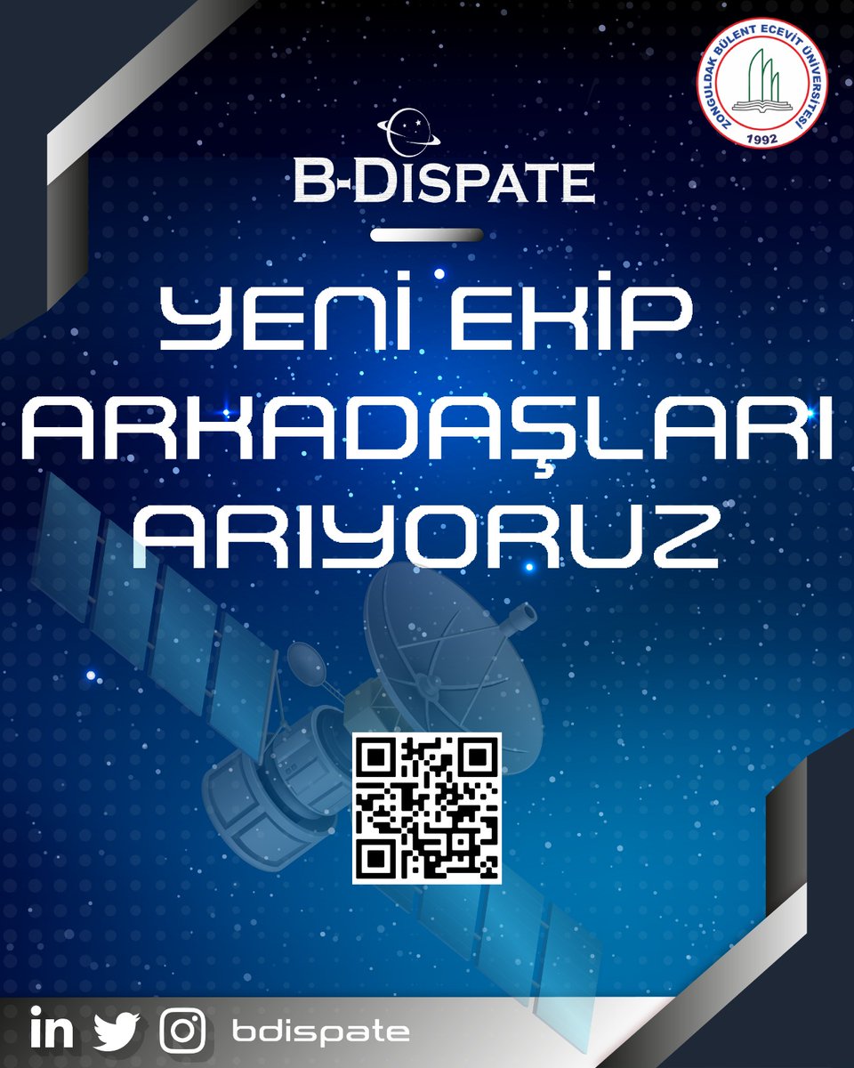 ➡️ Siz de takımımıza katılmak ister misiniz? Başvuru formuna QR kod ile veya biyografimizdeki linkten ulaşabilirsiniz. 🛰️🚀 #zonguldak #bdispate #bülentecevitüniversitesi #modeluydu #uydu #uzay #space #satellite #turksat #nasa #esa #tua