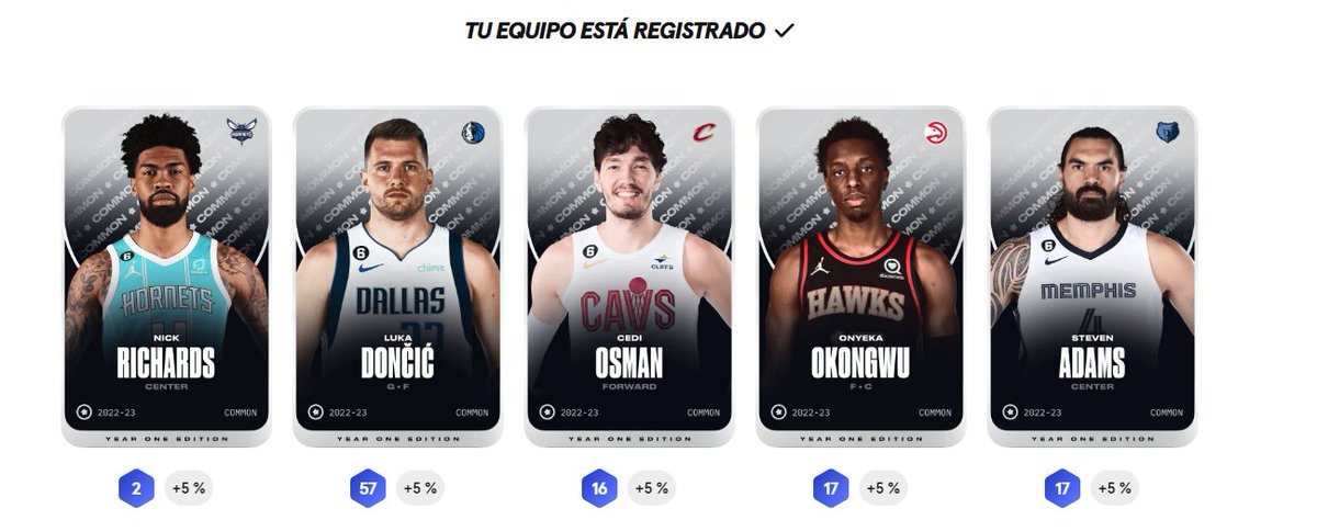 CatchShooters's tweet photo. 🏀NBA SORARE🏀

⏰12 horas para el comienzo de la primera jornada de @SorareNBA. No os lo perdáis, es gratis.

Aquí os dejamos nuestra alineación para la Contender, que será en la que nos centraremos esta semana. 

👀Muy presentes los chollos como Nick Richards https://t.co/fYydrTWIX4