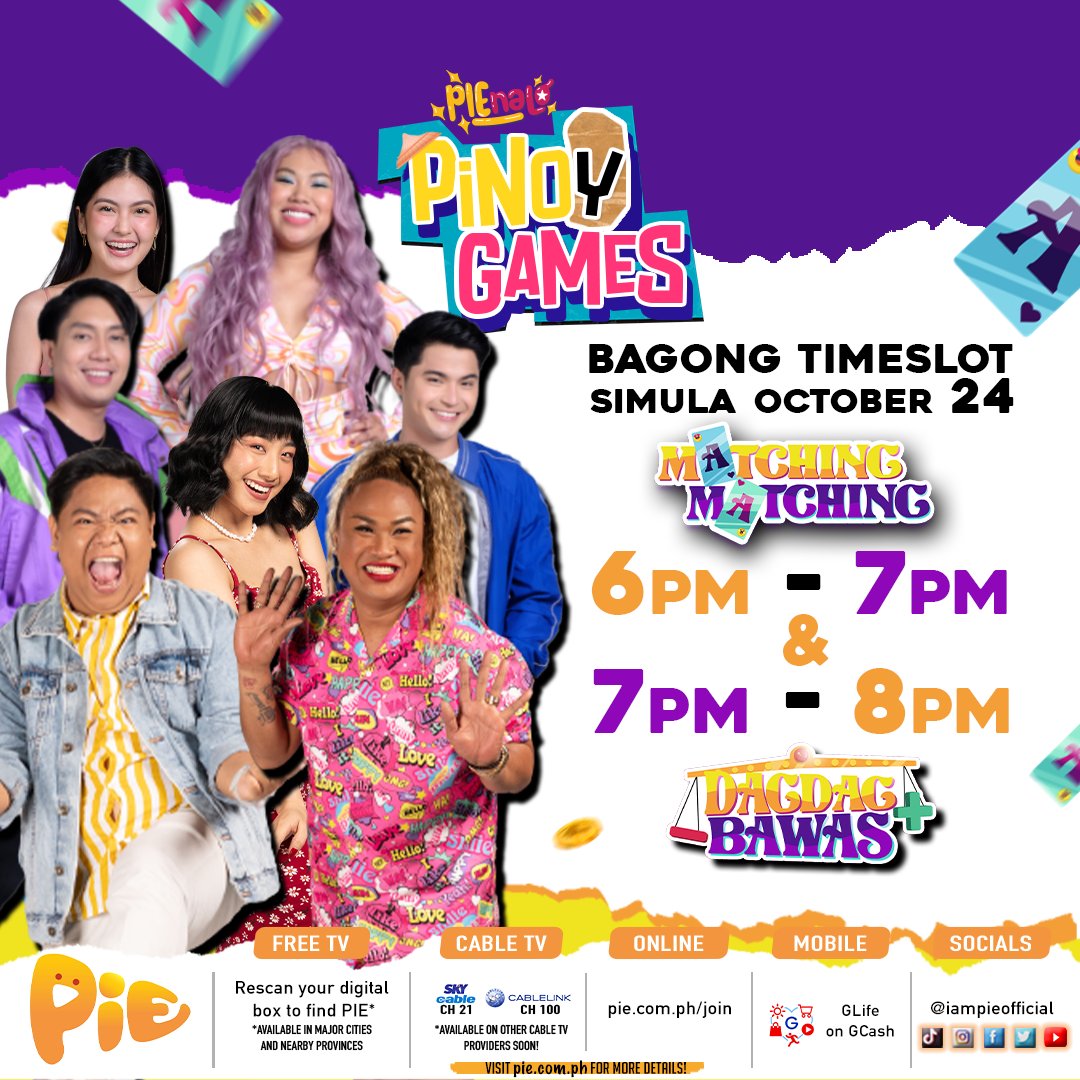iampieofficial's tweet photo. NEW TIMESLOT!!

Mga katropie, simula Monday, October 24, magiging 6PM na ang #MatchingMatching at 7PM naman ang #DagdagBawas dito sa #PienaloPinoyGames! Tuloy-tuloy lang ang pag-nood at pag-sali for more chances of winning and more fun! Kita-kits mga katropie!!! https://t.co/4likaPKjHD