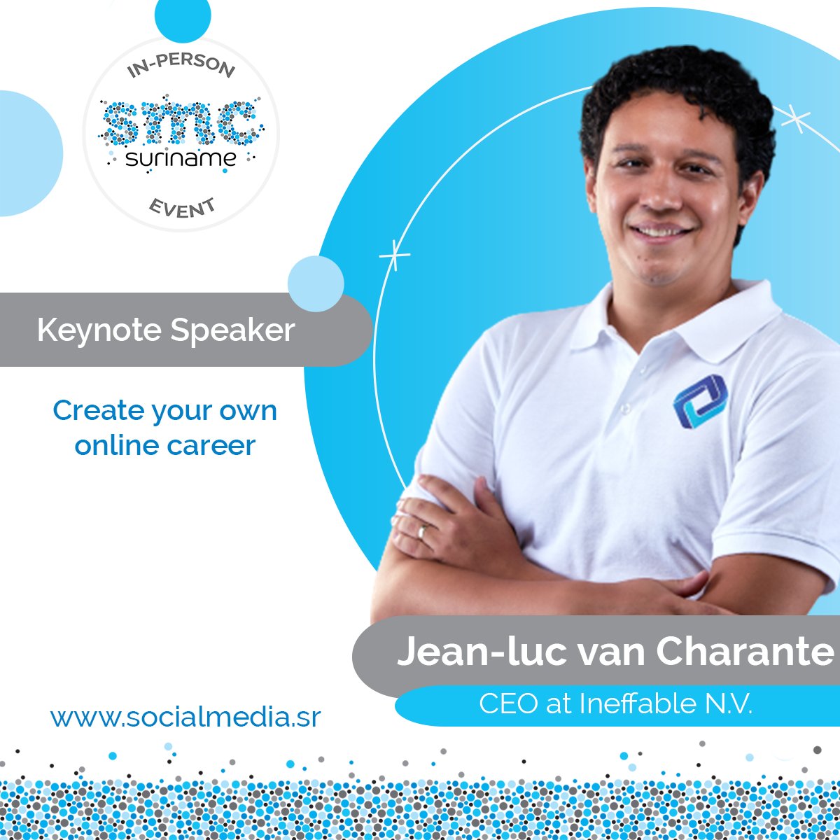 Jean-Luc van Charante is joining us as a speaker for the 6th edition of the Social Media Conference Suriname🥳! 

Learn more about SMCS22 here: bit.ly/SMCS22Info 
Purchase your EARLY BIRD PASS here: bit.ly/SMCS22SHOP

#SMCS22 #SocialMedia #Suriname