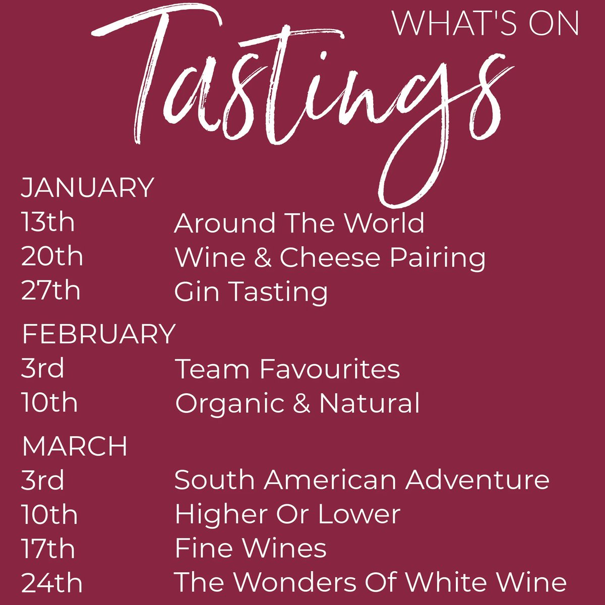 TheSlaughteredH's tweet photo. JANUARY - MARCH TASTING TICKETS NOW RELEASED🍷
Our first lot of tastings for 2023 have been released!
The perfect Christmas gift 🎁
These are available via our website or pop by the shop https://t.co/g9C6BOjAaO