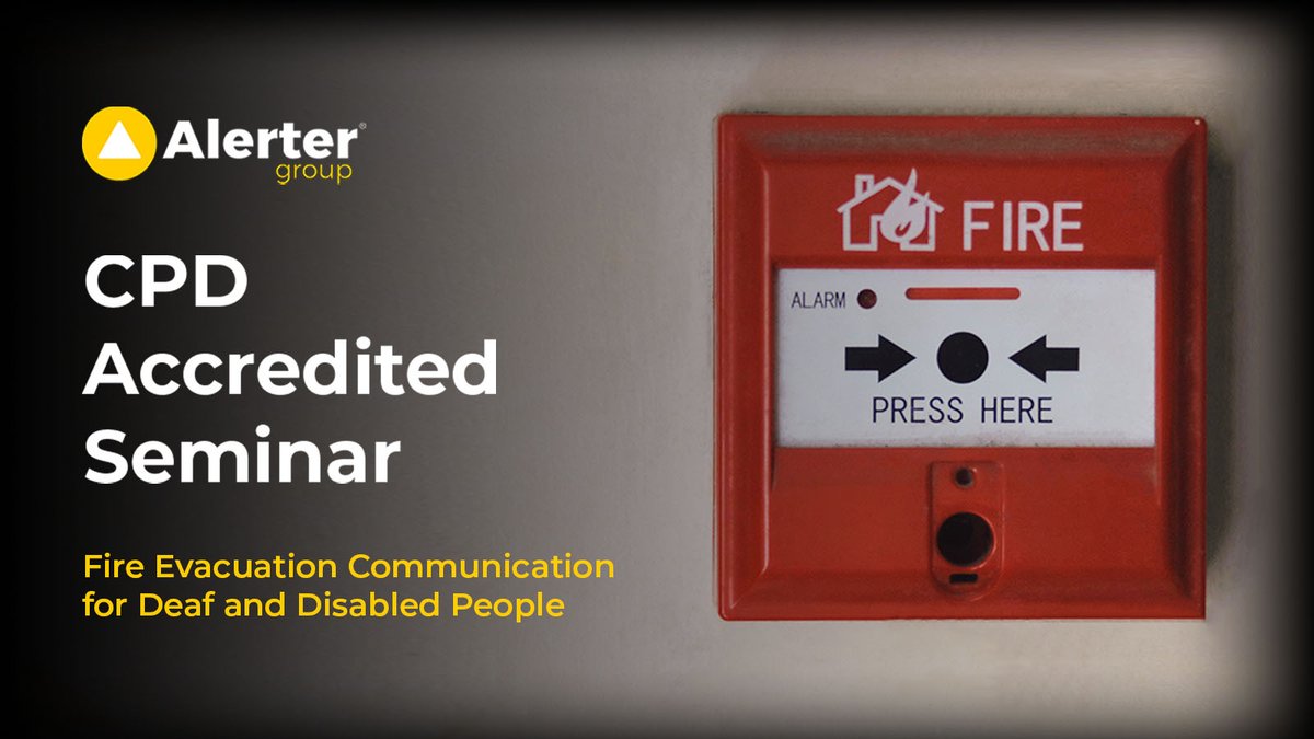 AlerterGroup's tweet photo. If there was a fire in your building, how would you communicate evacuation messages to disabled people on-site, and warn Deaf people?

Watch our FREE CPD-accredited seminar to learn more 
👉 https://t.co/gRlOFmvvX3

#firesafety #disabilityaware #fireofficer #cpd https://t.co/W6eOqBQCrh