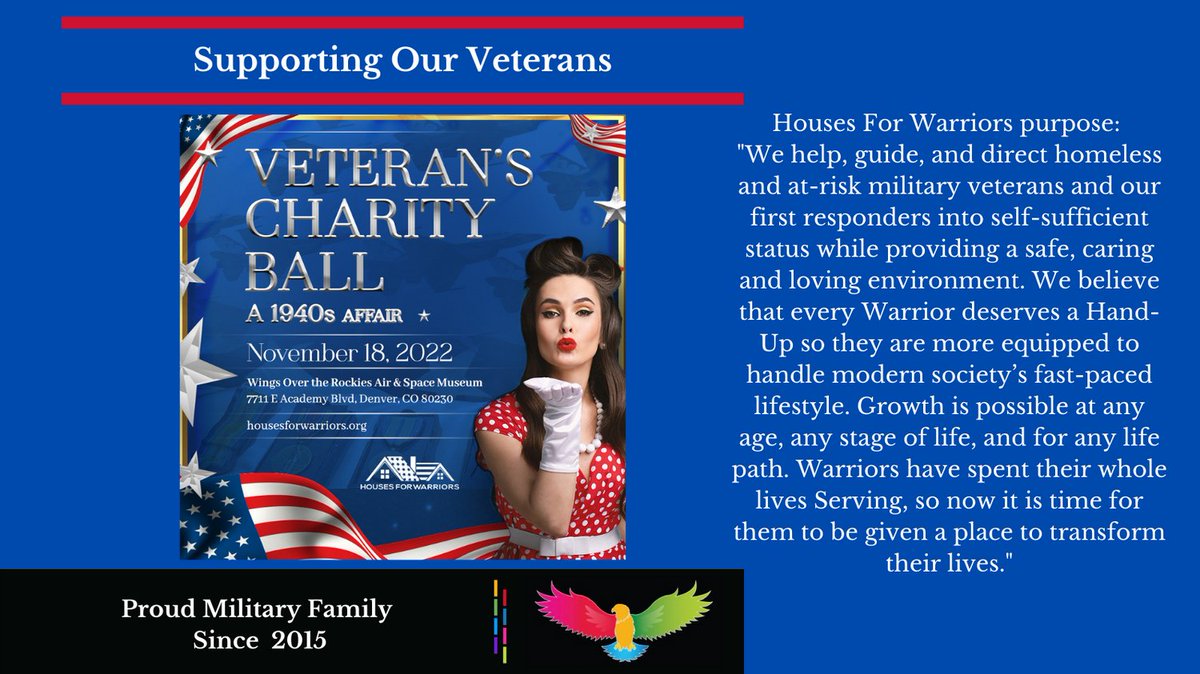 Please consider supporting Houses for Warriors!

To attend their Charity Ball or for more information: housesforwarriors.org

#Veterans #SuicidePrevention #PTS #AdverseSpiral #MentalHealth #SupportEachOther #StrongerTogether
