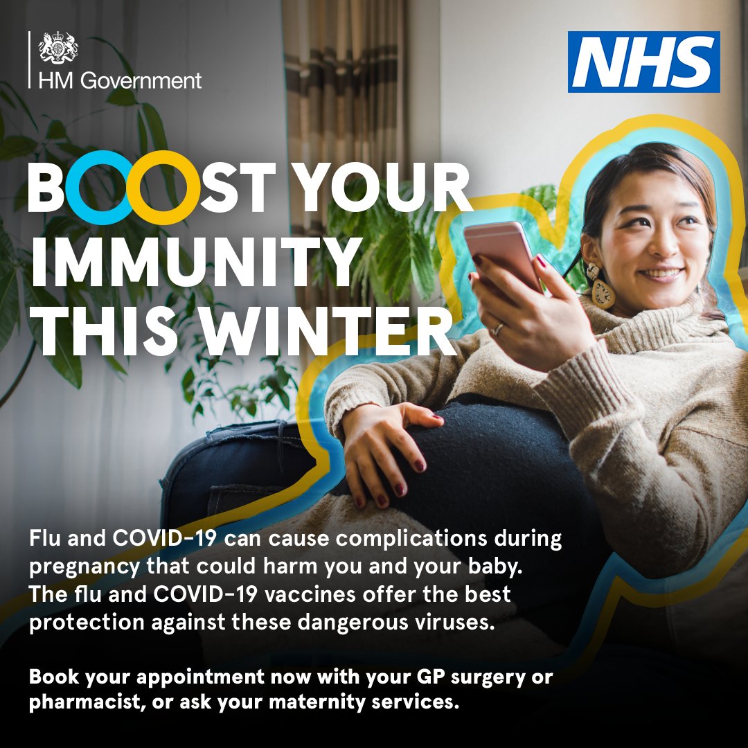 The flu and COVID-19 vaccines offer the best protection against these dangerous viruses. If you’re pregnant you are eligible for the free flu and COVID-19 vaccine. Book your appointment today. nhs.uk/wintervaccinat…