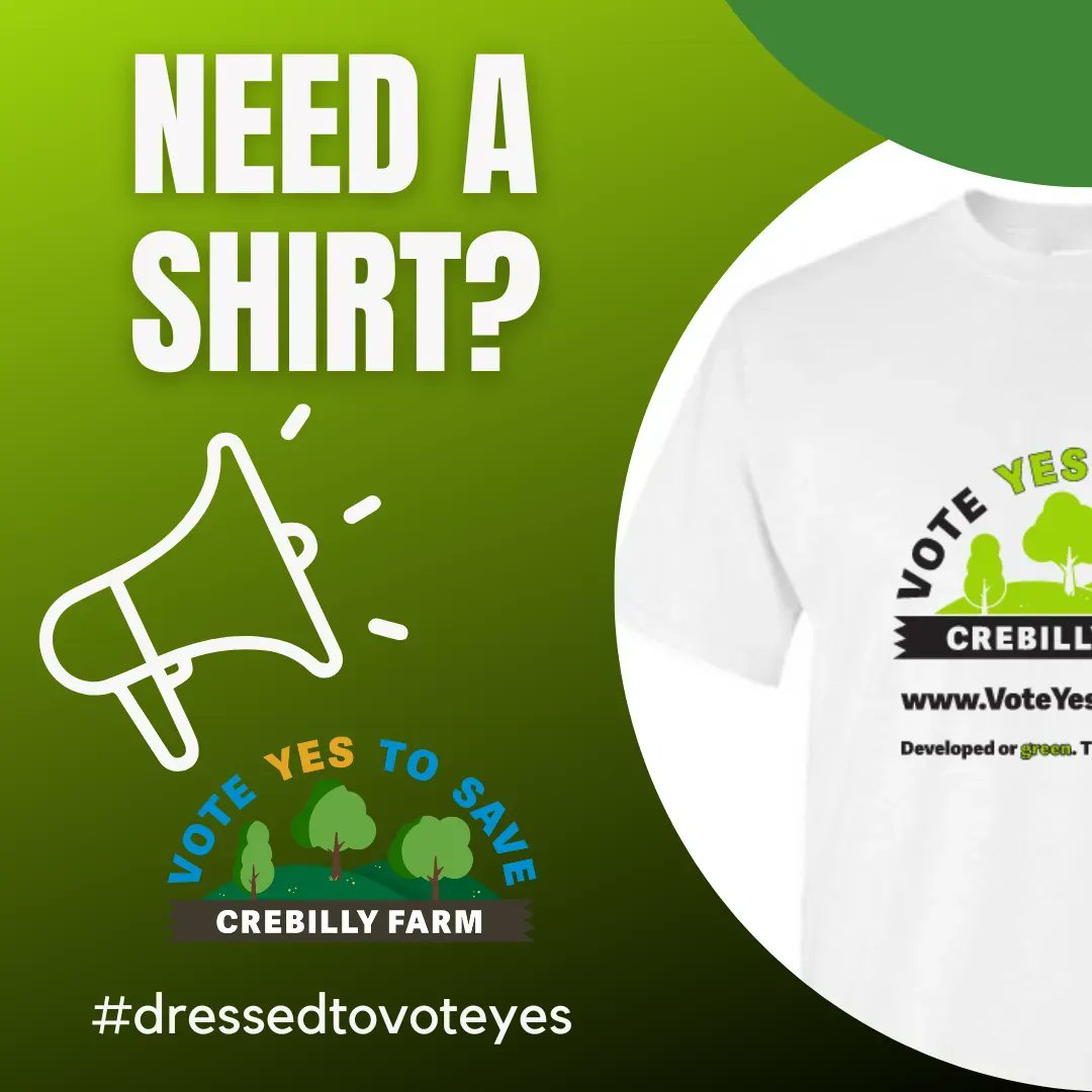 VoteYesCrebilly's tweet photo. Need a VOTE YES TO SAVE CREBILLY SHIRT? Pick one up this Saturday, Oct 22nd at the Amish Market from 9:00 am to 5:00 pm.  Each shirt is $20.  
Wear it this weekend to show your support with #DressedToVoteYes ! https://t.co/CZBaFz8qKB