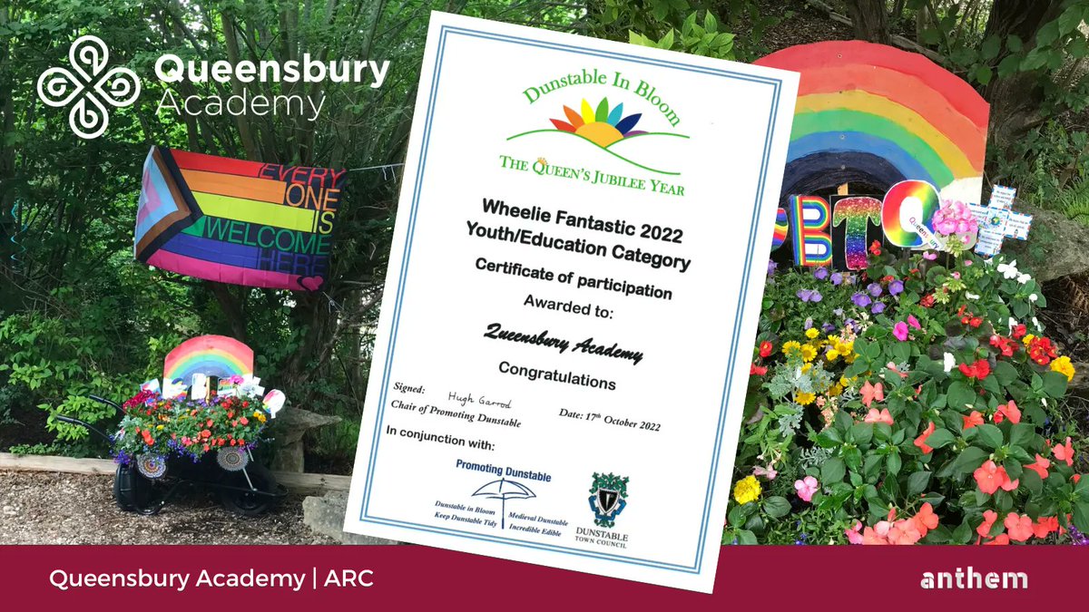 QueensburyAcad's tweet photo. Dunstable in Bloom | Congratulations goes out to all of our pupils and staff who took part in this year's Dunstable in Bloom competition. Outstanding work from everyone. #WellDone #DunstableInBloom #weCARE https://t.co/Wbf25JWldV
