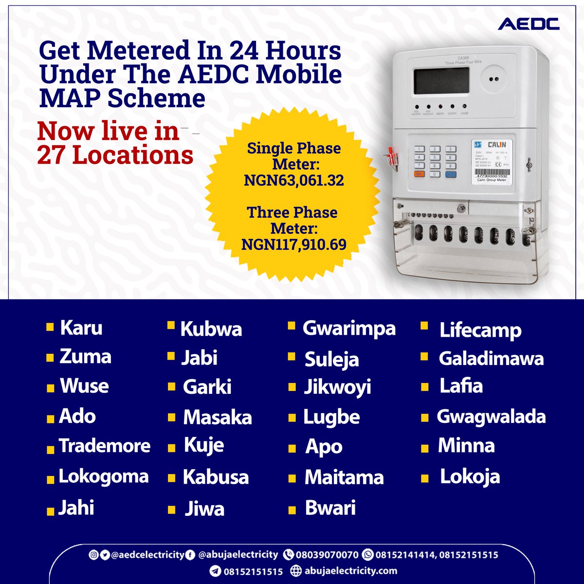 aedcelectricity's tweet photo. Visit our area office serving you to apply for your prepaid meter.
https://t.co/JbveLKSR6l
#AEDC #Abujadisco #getmeteredwithmap #mobilemapmetering https://t.co/H3HxVvqqXT