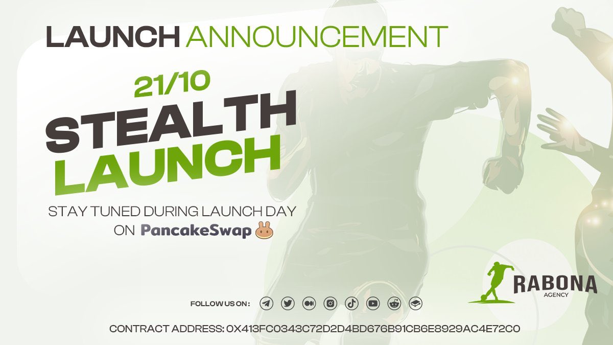 Today is the BIG DAY for <a href="/RabonaPro/">Rabona Pro Football</a> and I'm so excited! I think that it could be really HUGE💥

$RA token will be stealth launched on <a href="/PancakeSwap/">PancakeSwap</a> during TODAY🔥 

Contract address👇🏻: 

0x413fc0343c72D2D4BD676b91CB6e8929aC4e72C0