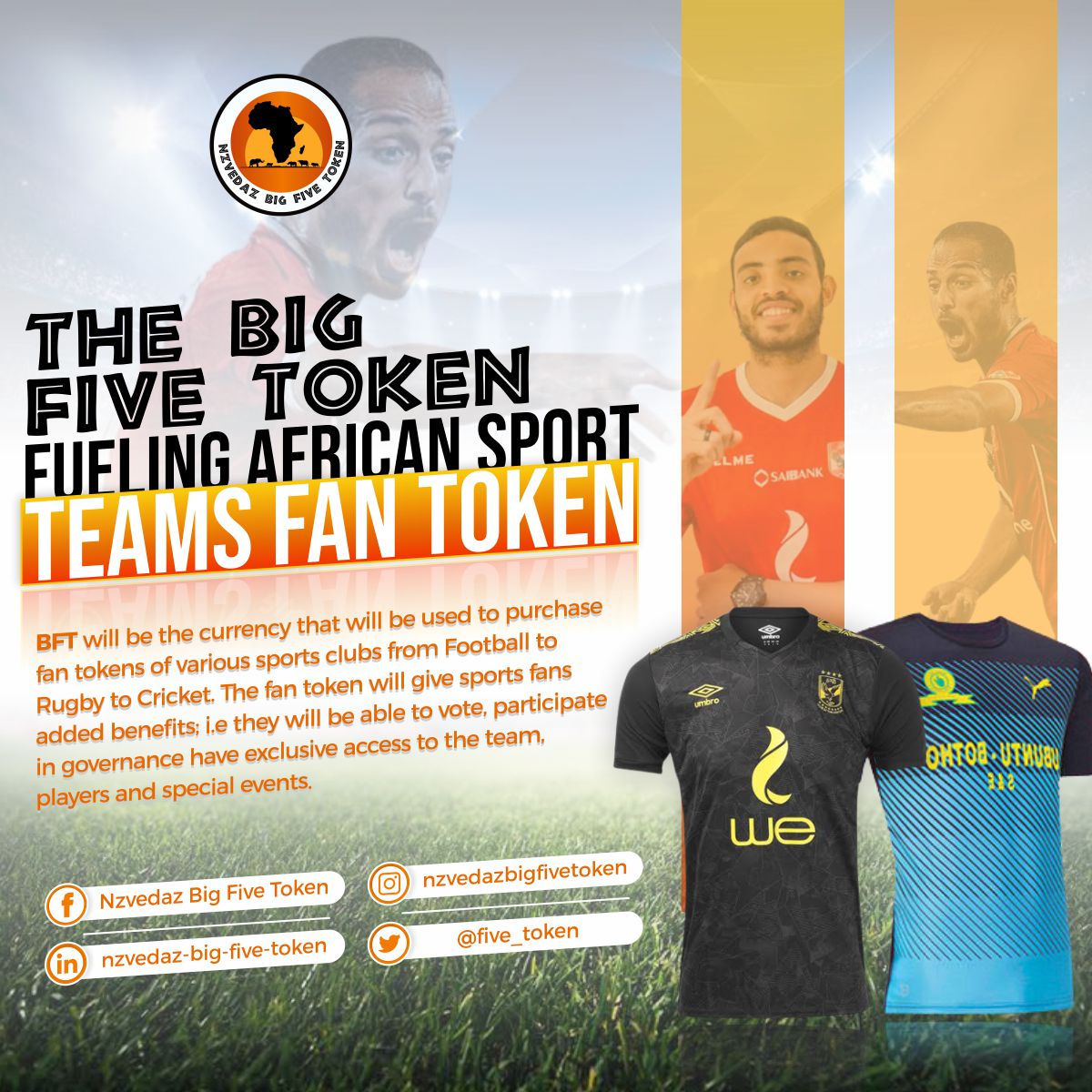 five_token's tweet photo. 💃💃| 𝐀 𝐧𝐞𝐰 𝐝𝐚𝐰𝐧 𝐟𝐨𝐫 𝐀𝐟𝐫𝐢𝐜𝐚𝐧 𝐒𝐩𝐨𝐫𝐭𝐬 - we are ushering African Fandoms to 𝐅𝐚𝐧 𝐓𝐨𝐤𝐞𝐧𝐬 courtesy of The Big Five Token (BFT). 
  ▪️Fan Tokens are digital assets created to bring sports fans closer to the clubs they support. https://t.co/bGZKx5quED