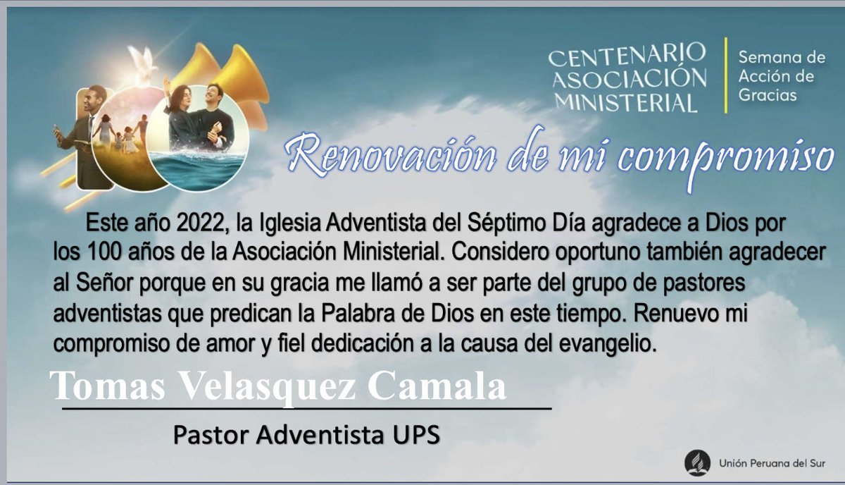 En este día del pastor, agradezco a Dios por una de las mayores manifestaciones de su gracia: haberme llamado al ministerio pastoral. Renuevo mi compromiso de trabajar con amor y fielmente en la predicación de su Palabra.
#DíaDelPastorAdventista
#CentenarioAsociacionMinisterial