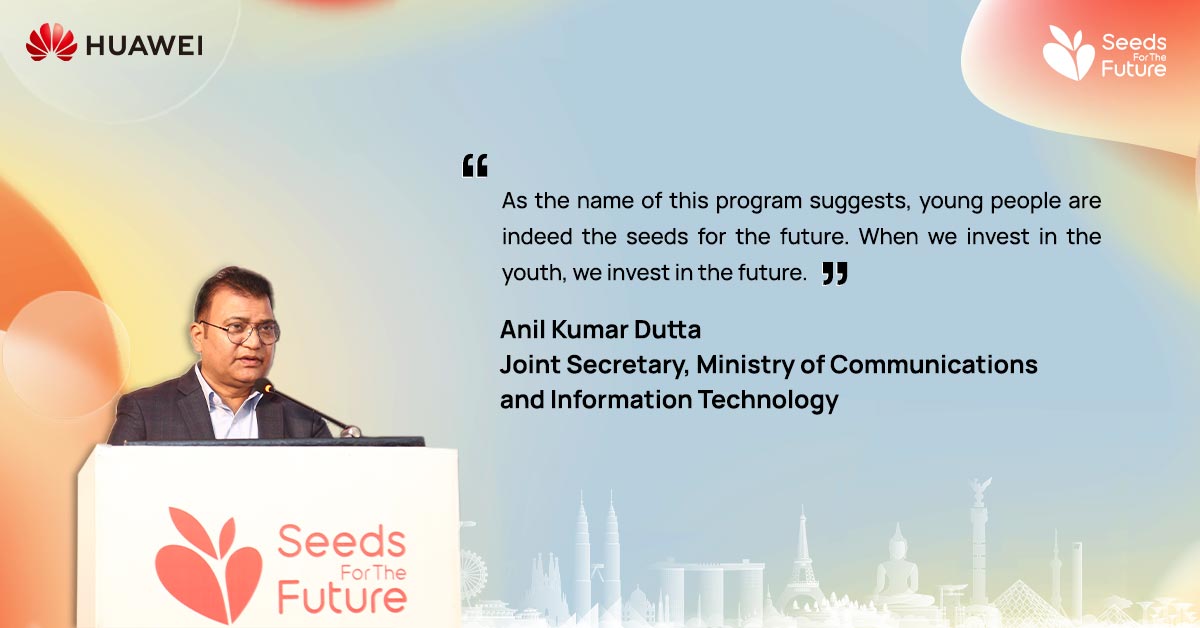 Huawei_Nepal's tweet photo. Anil K. Dutta, Joint Secretary - Ministry of Communications and Information Technology, believes that the future lies in the hands of young people. He shares how investing in youth of the country is indeed an investment for the future. 
#Huawei #HuaweiNepal #SeedsForTheFuture2022 https://t.co/ZdpdNdBbUN