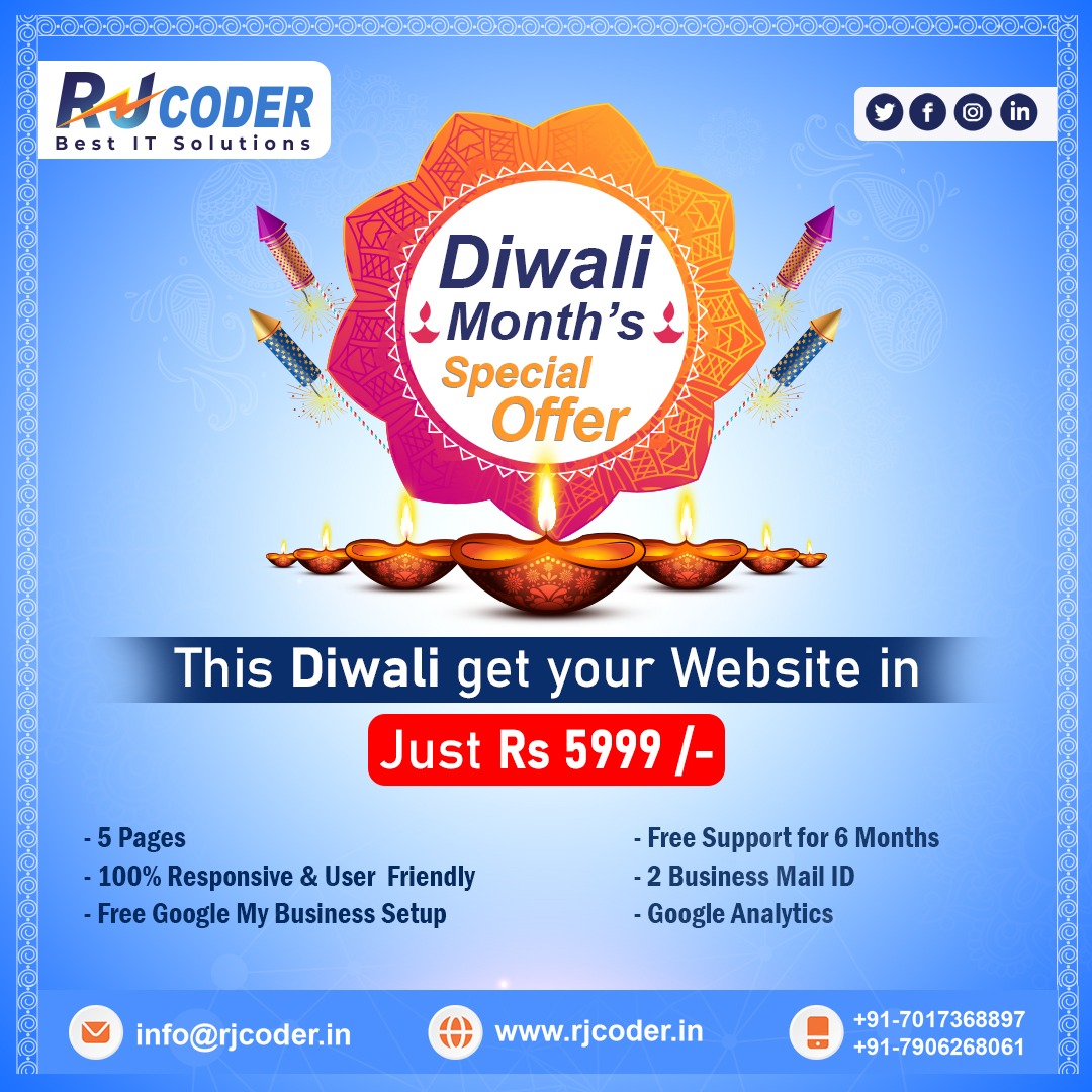 rj_coder's tweet photo. This Diwali Is Going To Be Extra Sweet!!! Get Your Own Website at just Rs 5999 /- with Unbeatable Benefits.
For more:-
📲 +91-7017368897
🌐 Visit:- https://t.co/ct8PXv5CJc
📩 info@rjcoder.in
#webdevelopment #webdevelopmentcompany #javascripts #webdevelopers #rjcoder https://t.co/4Btb3aRsOB