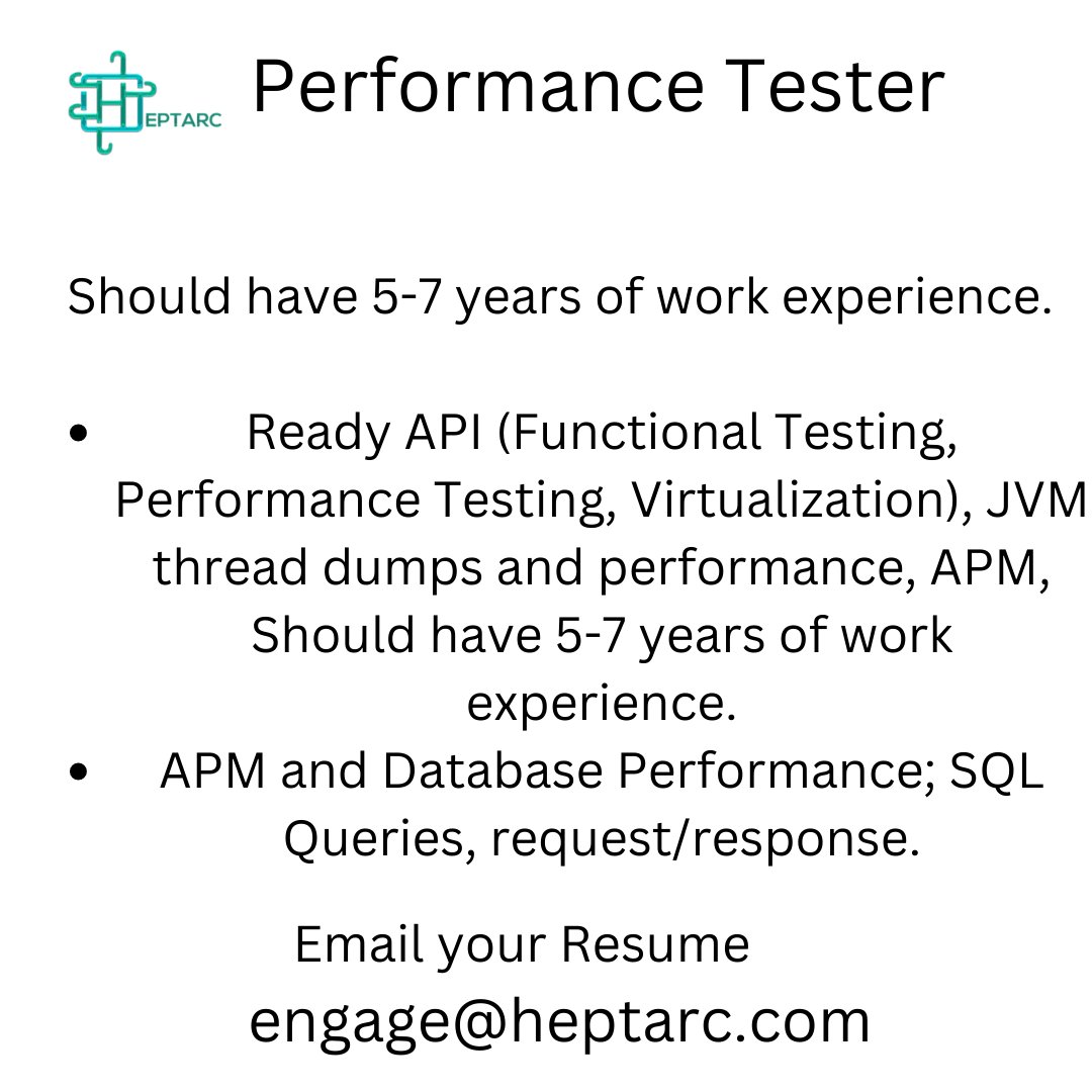 HeptarcL's tweet image. Hi, We are hiring. Know anyone who might be interested?
#performancetester #QAjobs #QA #hiringalert #hiringnow #jobs #Testingjobs #WFH