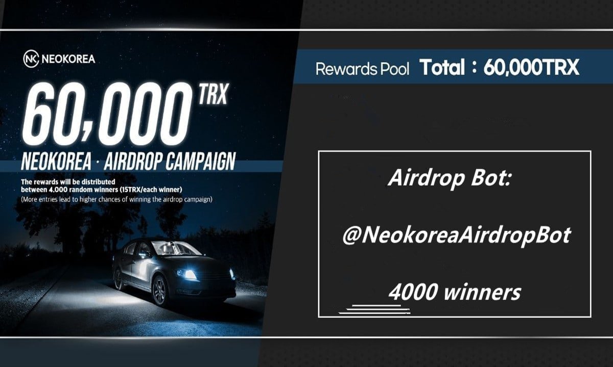 New #airdrop: NeoKorea (Bot)
Reward: 15 TRX
News: Korean project
Distribution: November 16th

🔗Airdrop Link: t.me/NeoKoreaAirdro…