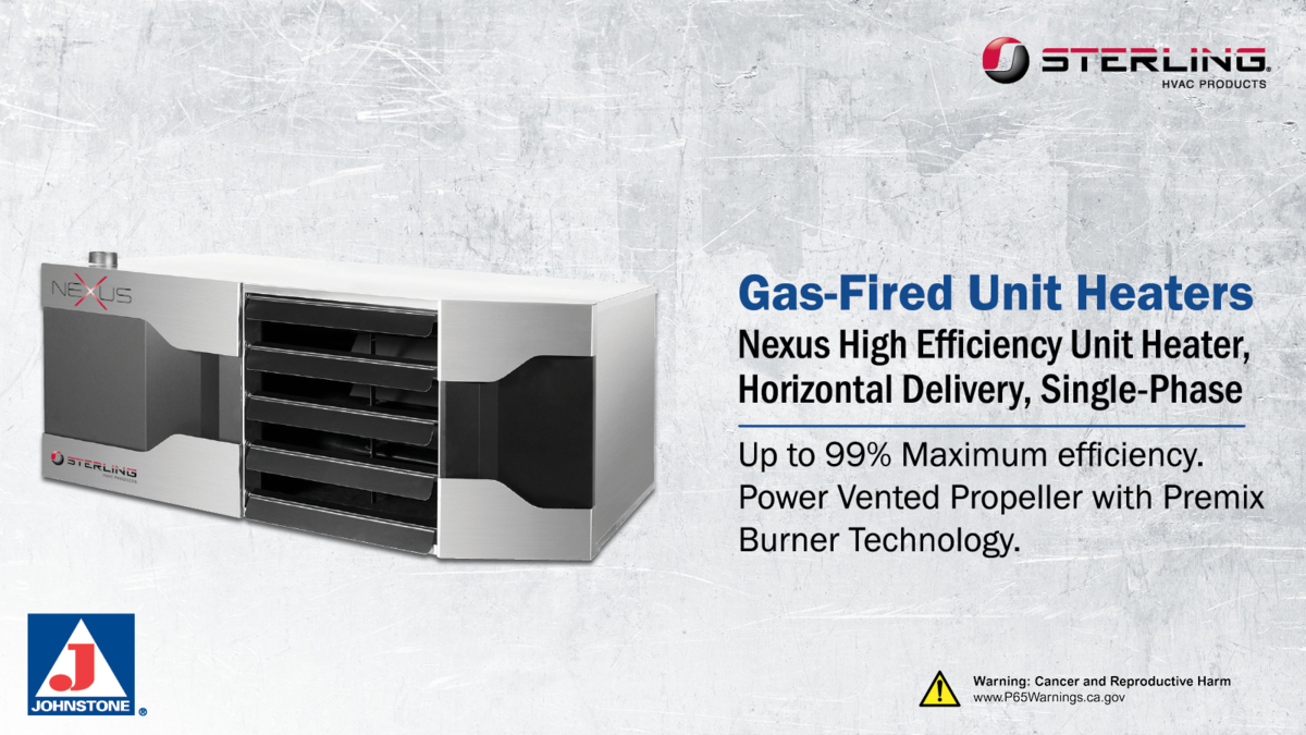 JohnstoneMOIL's tweet photo. Help your customers save money this season with the Nexus Gas-Fired Unit heater. It features up to 99% maximum efficiency with a power vented propeller and premix burner technology. View all features at https://t.co/rHs74LNgcZ
#JohnstoneSupply #SterlingHVAC #UnitHeaters https://t.co/iX52MRSeeK