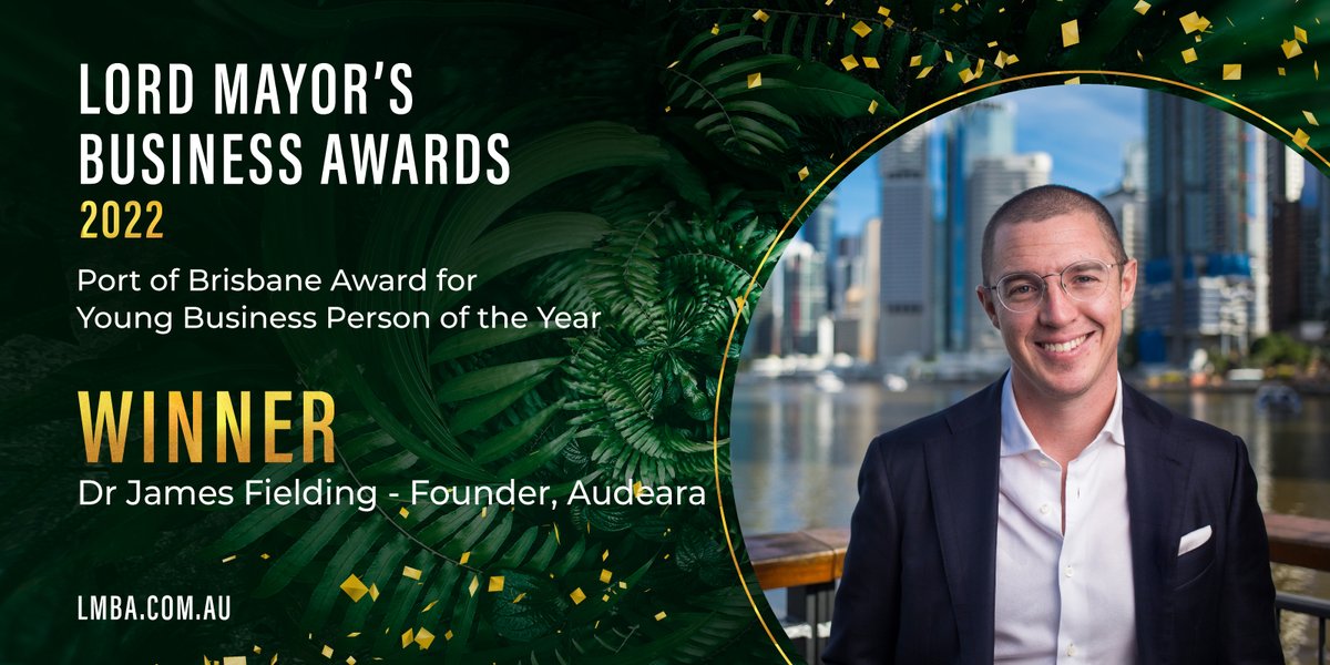 Congrats to Dr James Fielding winner of the <a href="/port_brisbane/">Port of Brisbane</a> Award for Young Business Person of the Year! <a href="/JamesAFielding/">James Fielding</a> turned his passion for hearing health into a successful ASX- listed business <a href="/Audeara/">Audeara</a> to bring connection &amp; joy to people with hearing difficulties.  #LMBA2022