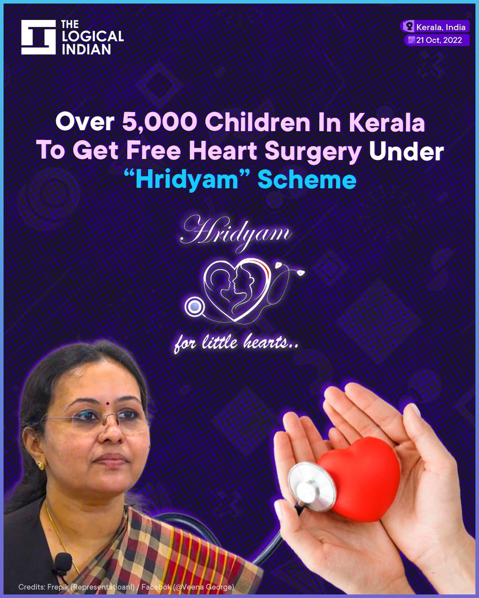 LogicalIndians's tweet photo. In a scheme launched by the Kerala government to reduce infant mortality, 5,041 children with congenital heart diseases have been offered free surgeries.
#hridyamscheme #keralagovernment #freeheartsurgery #infant https://t.co/ssDuYPwCWh
