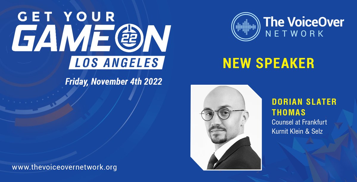 NetworkVO's tweet photo. Dorian Slater Thomas is joining the #GYGOLA22 panel!
Dorian practices law at Frankfurt Kurnit’s Interactive Entertainment Group and Advertising, Marketing &amp; Public Relations Group, and has advised world renowned gaming and technology companies!
Book here-
https://t.co/JDVoLO0ASl https://t.co/CiX74LsG96